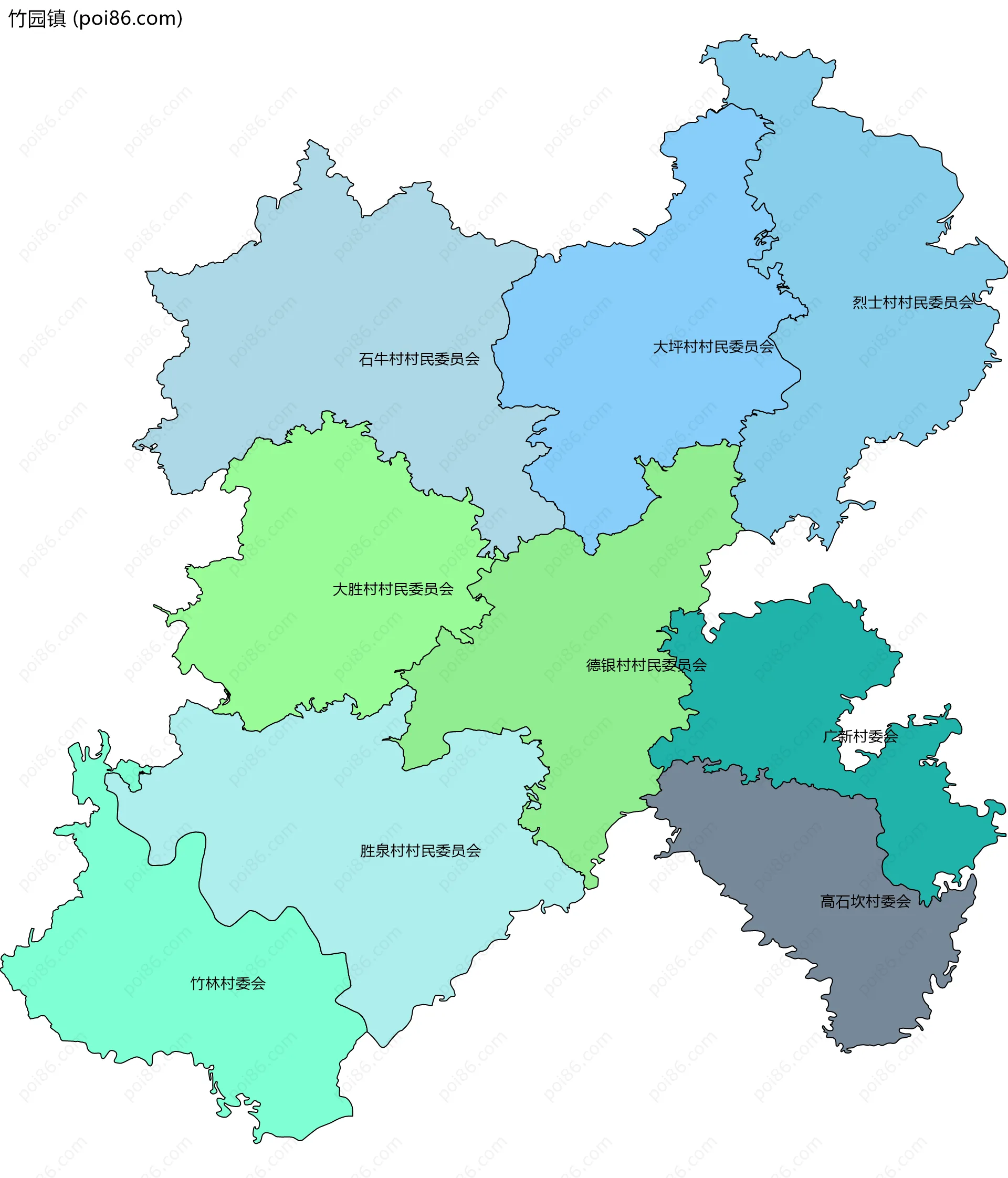 竹园镇边界地图(五级行政区划)