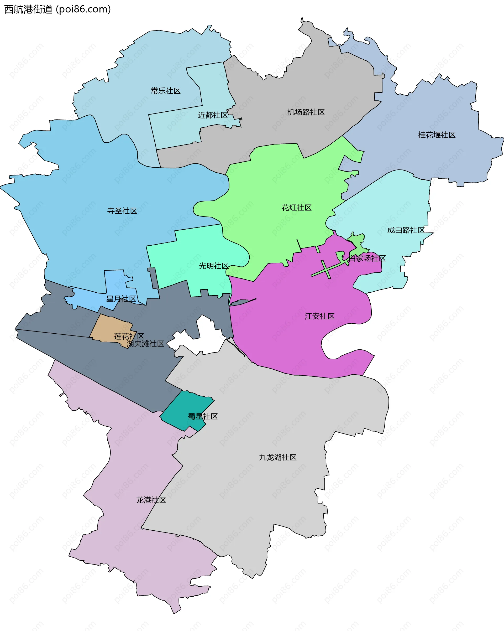 西航港街道边界地图(五级行政区划)