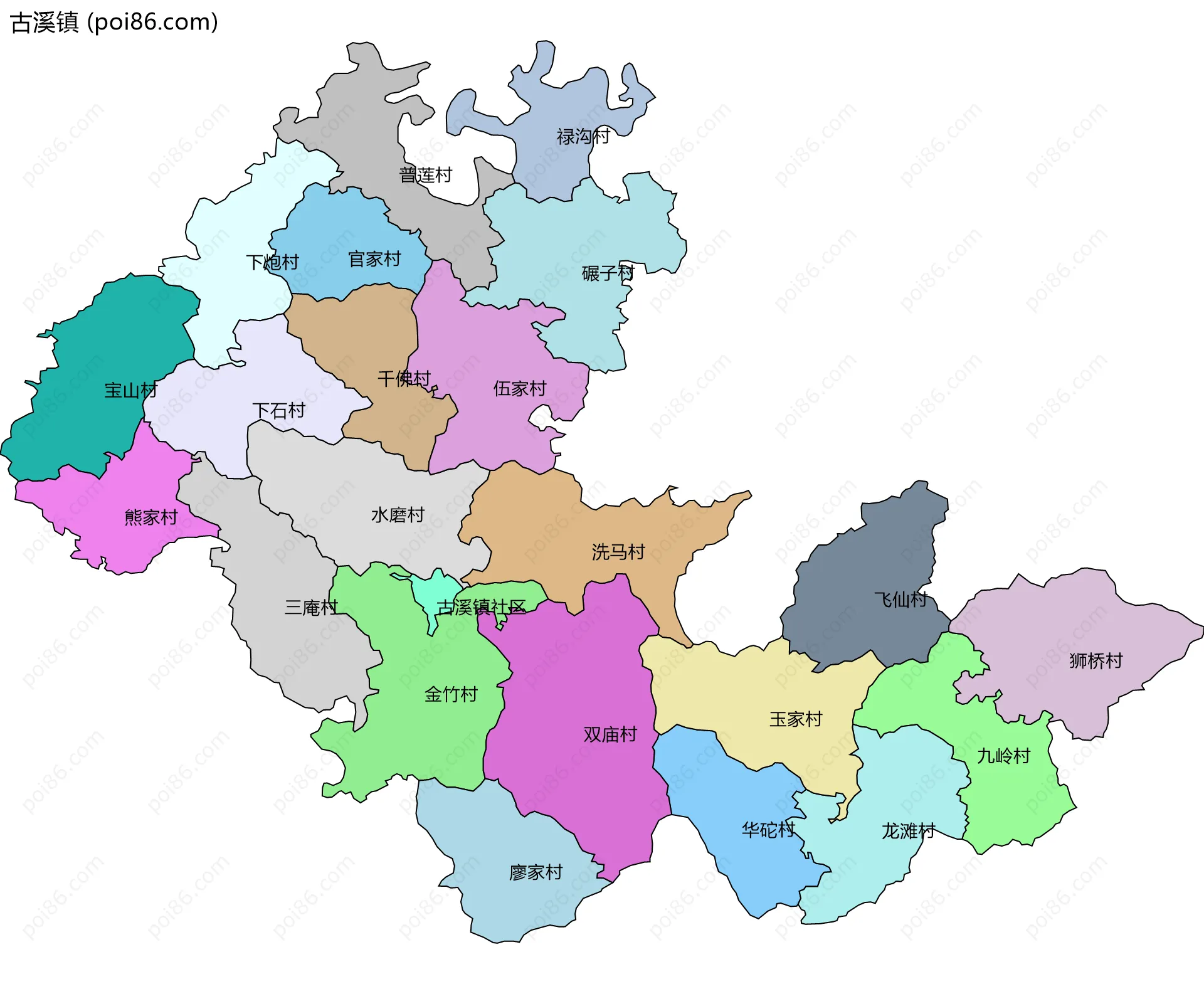 古溪镇边界地图(五级行政区划)