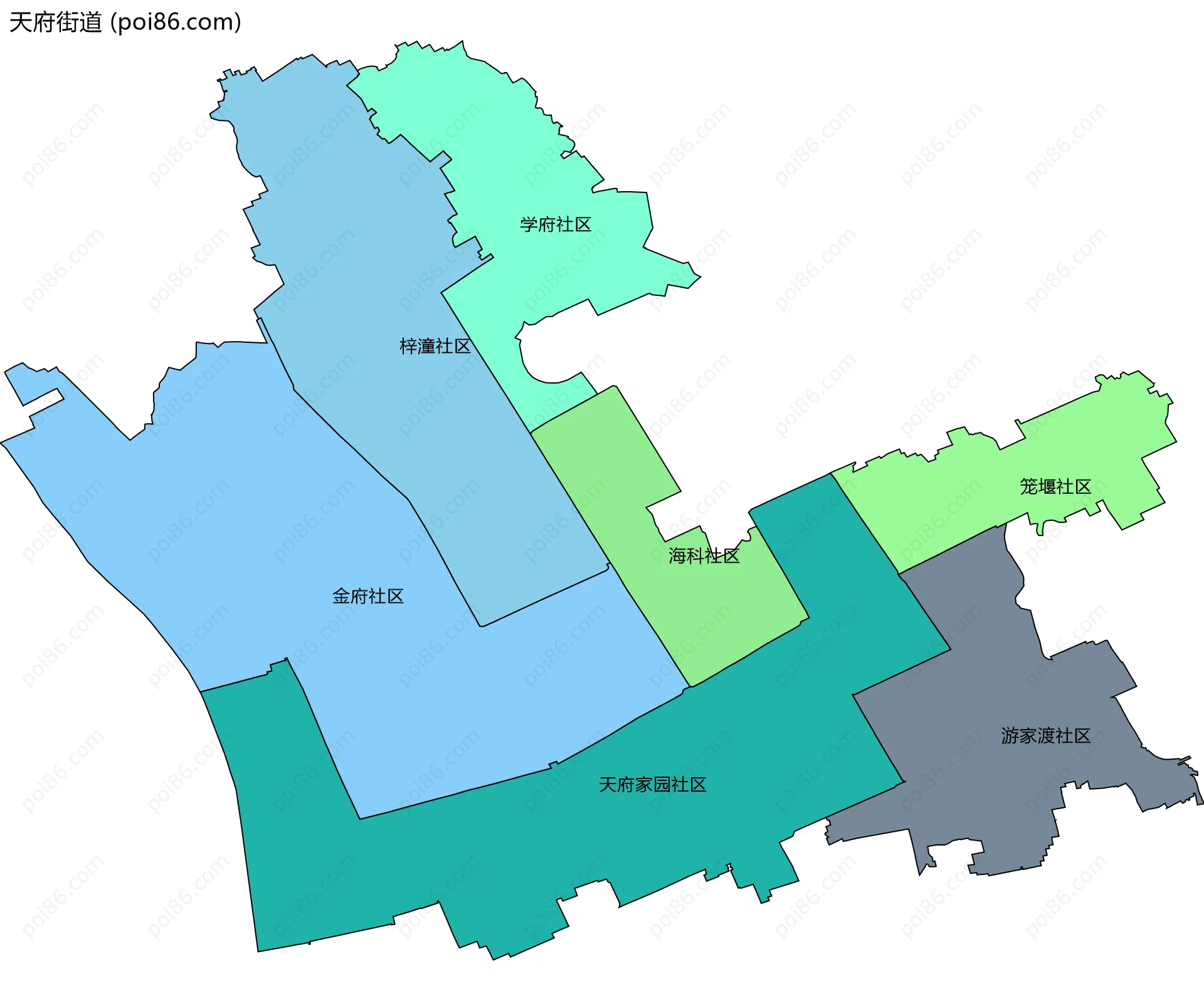 天府街道边界地图(五级行政区划)