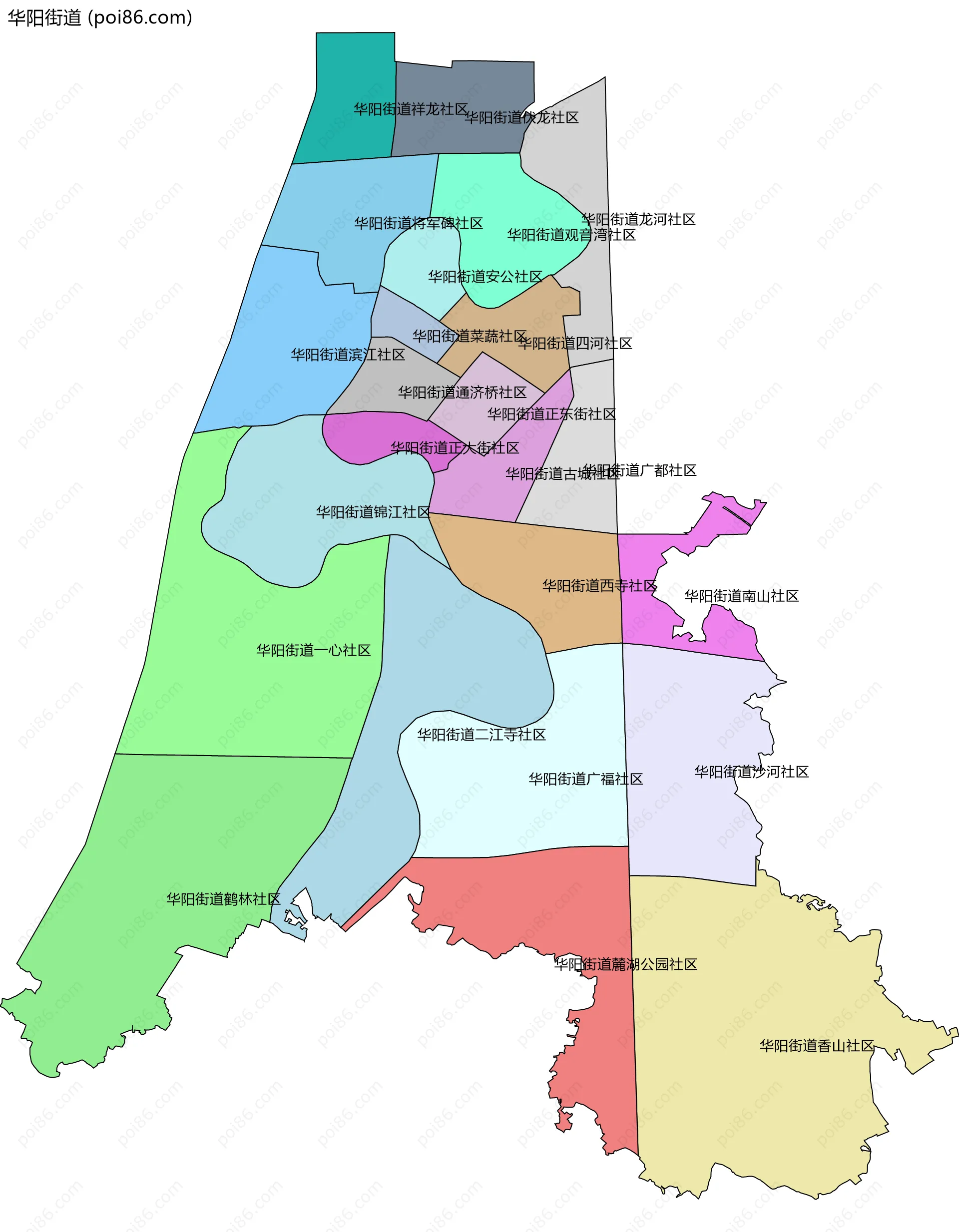 华阳街道边界地图(五级行政区划)