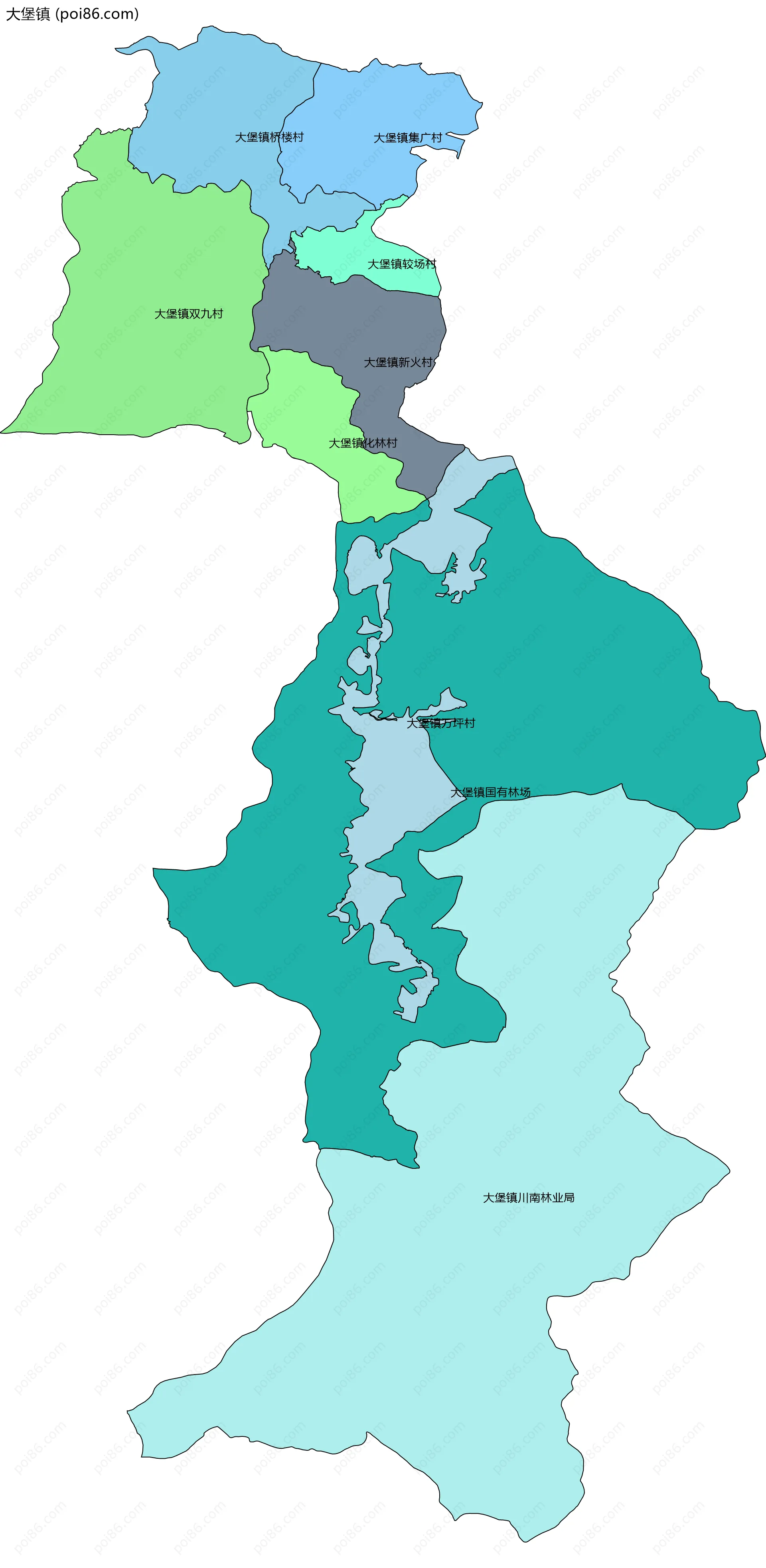 大堡镇边界地图(五级行政区划)
