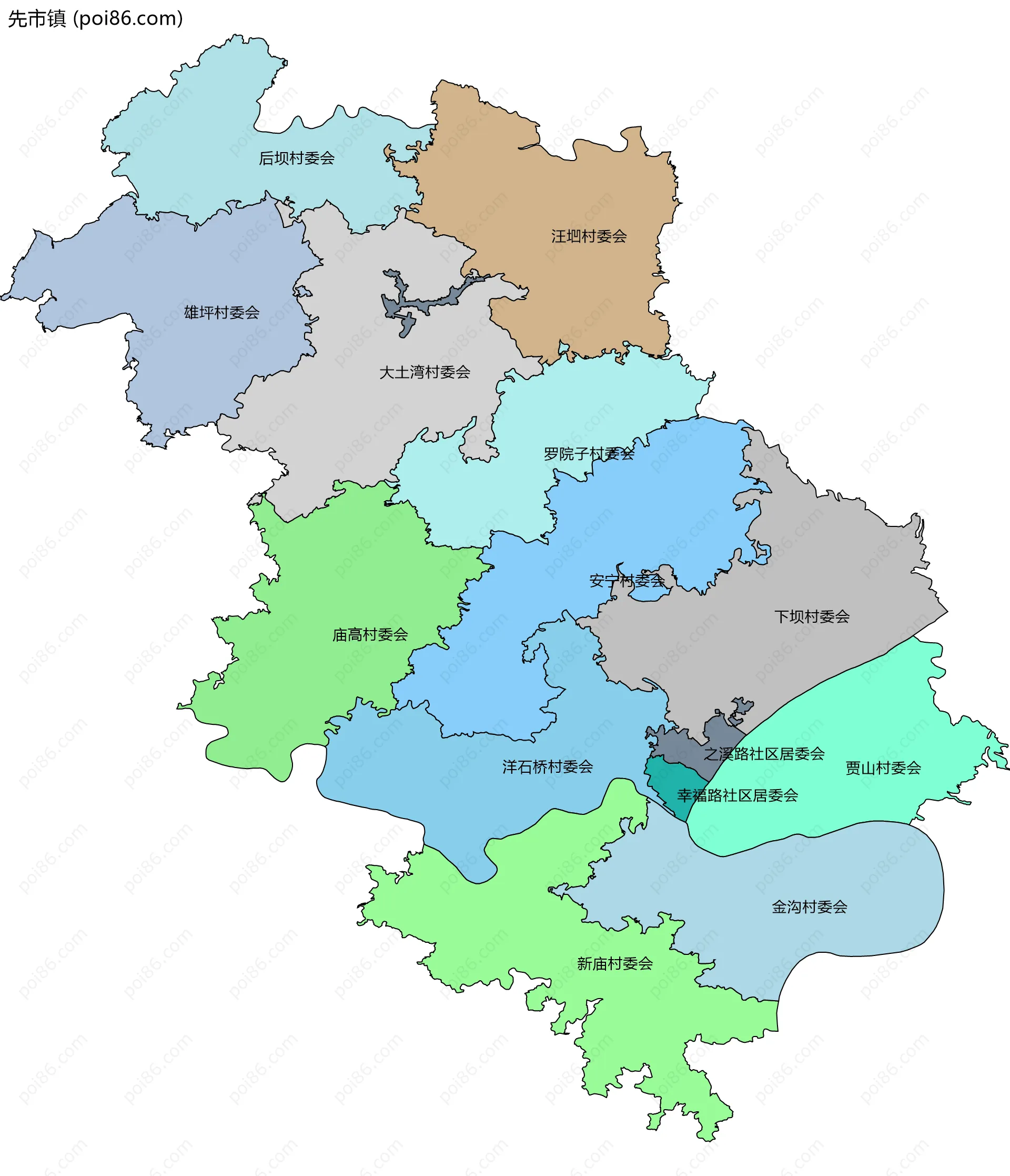 先市镇边界地图(五级行政区划)