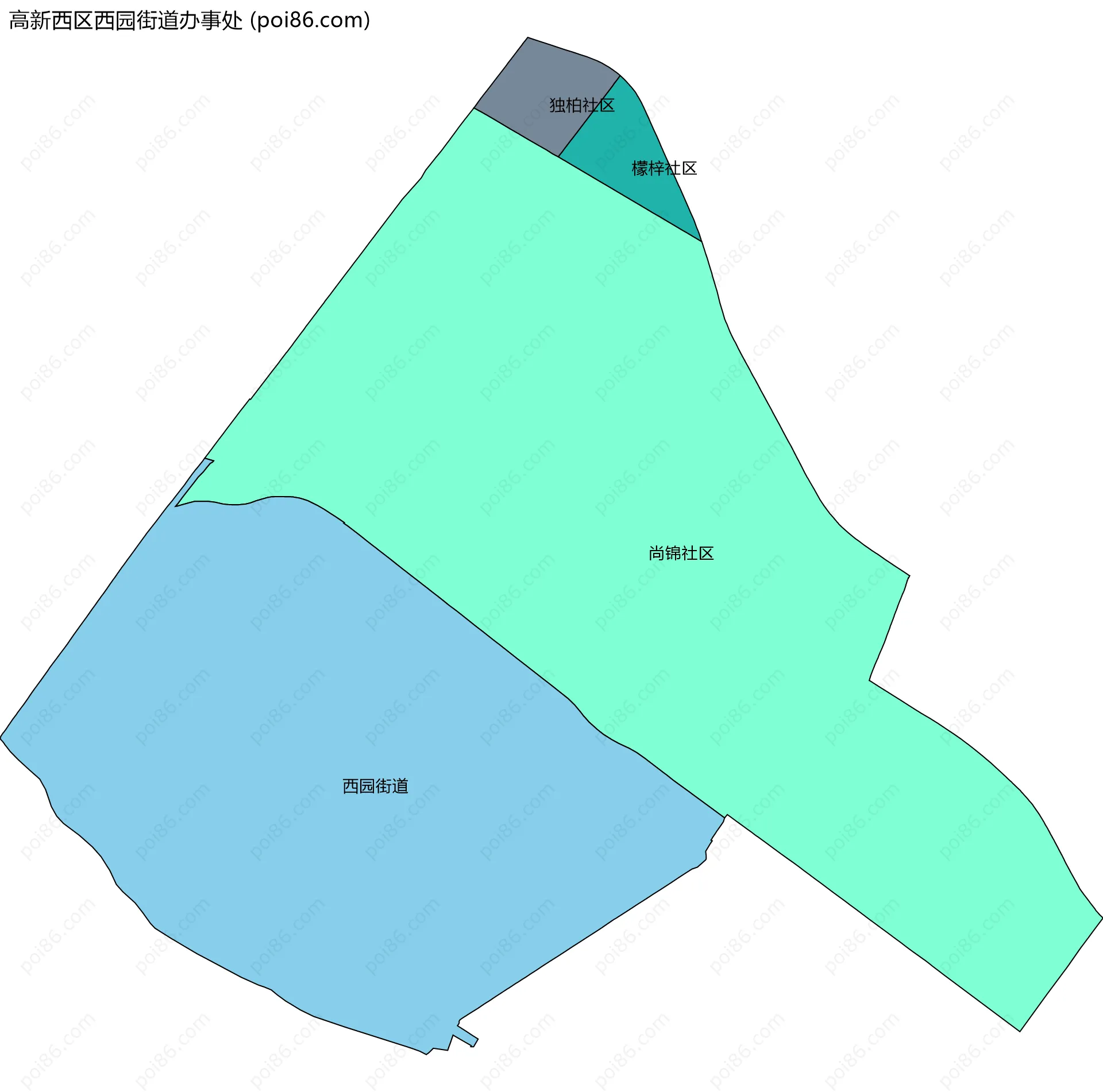 高新西区西园街道办事处边界地图(五级行政区划)