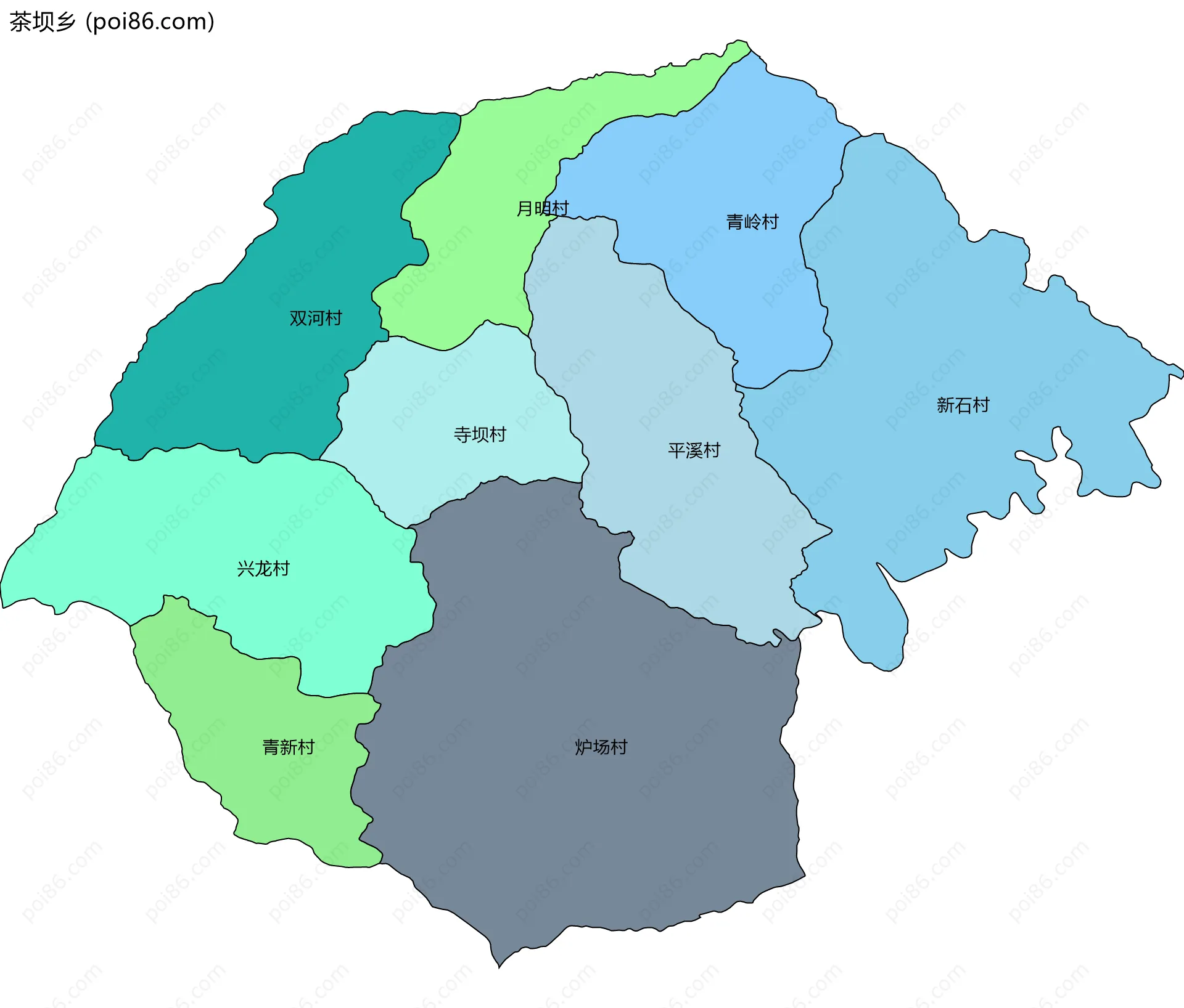 茶坝乡边界地图(五级行政区划)