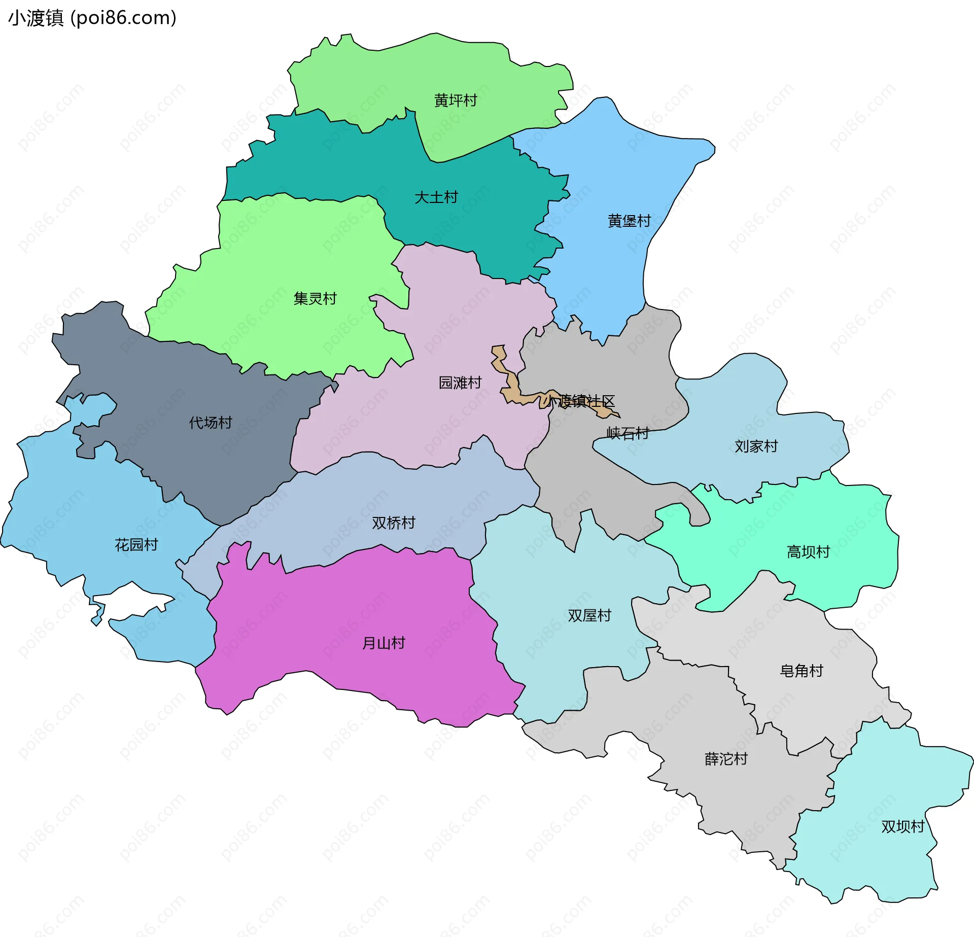 小渡镇边界地图(五级行政区划)