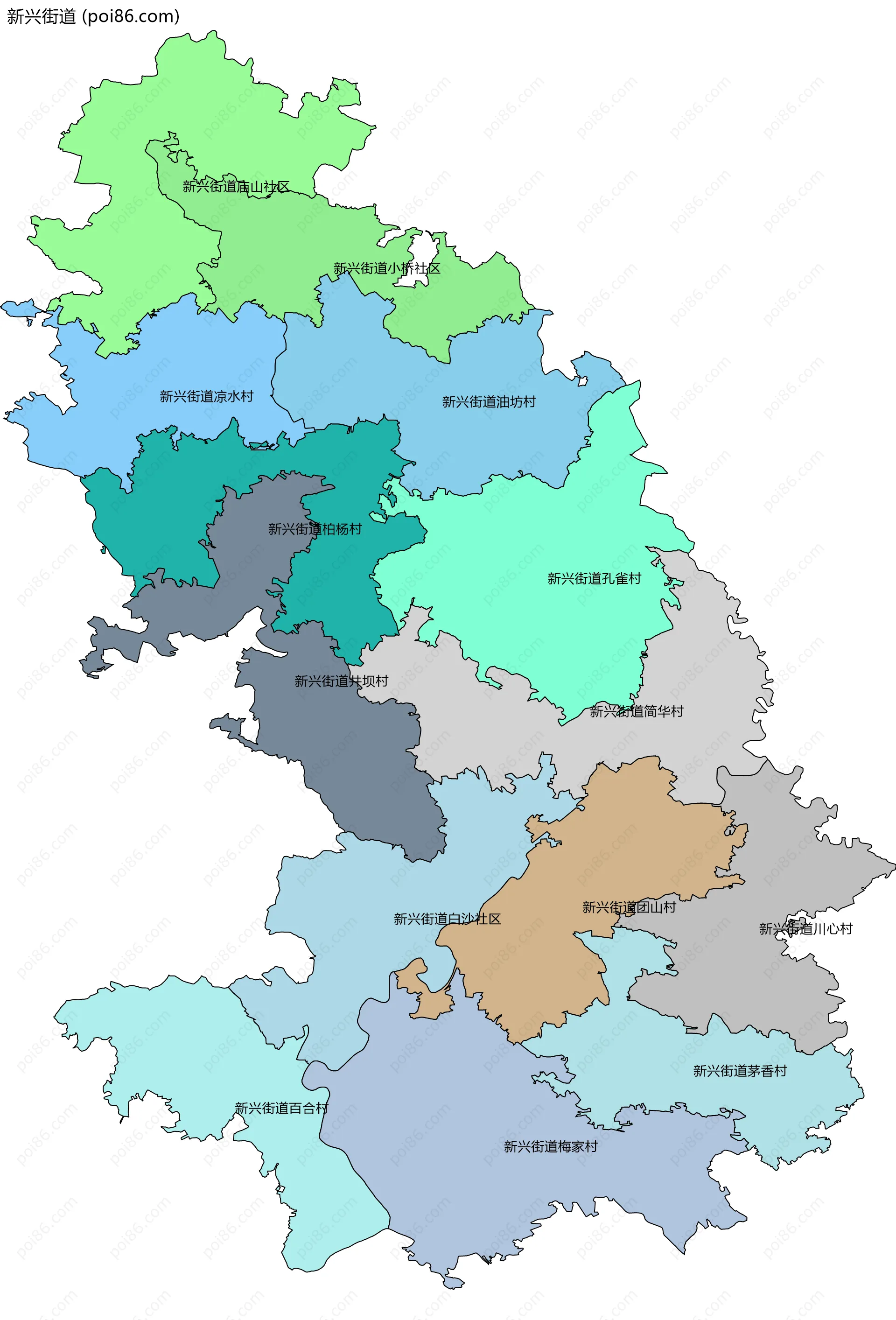 新兴街道边界地图(五级行政区划)