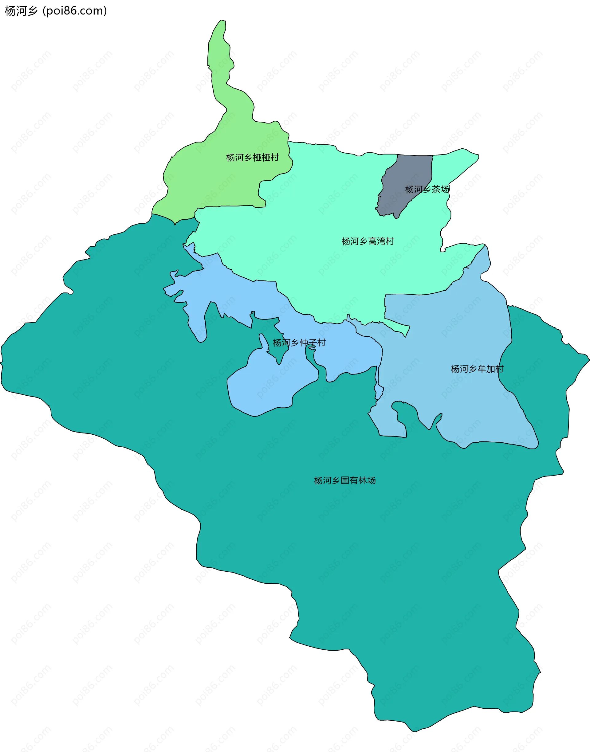 杨河乡边界地图(五级行政区划)