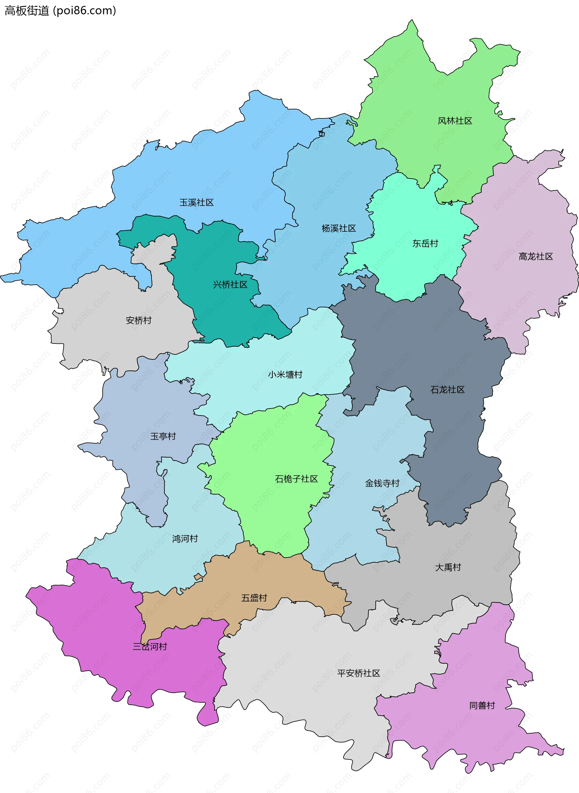 高板街道边界地图(五级行政区划)