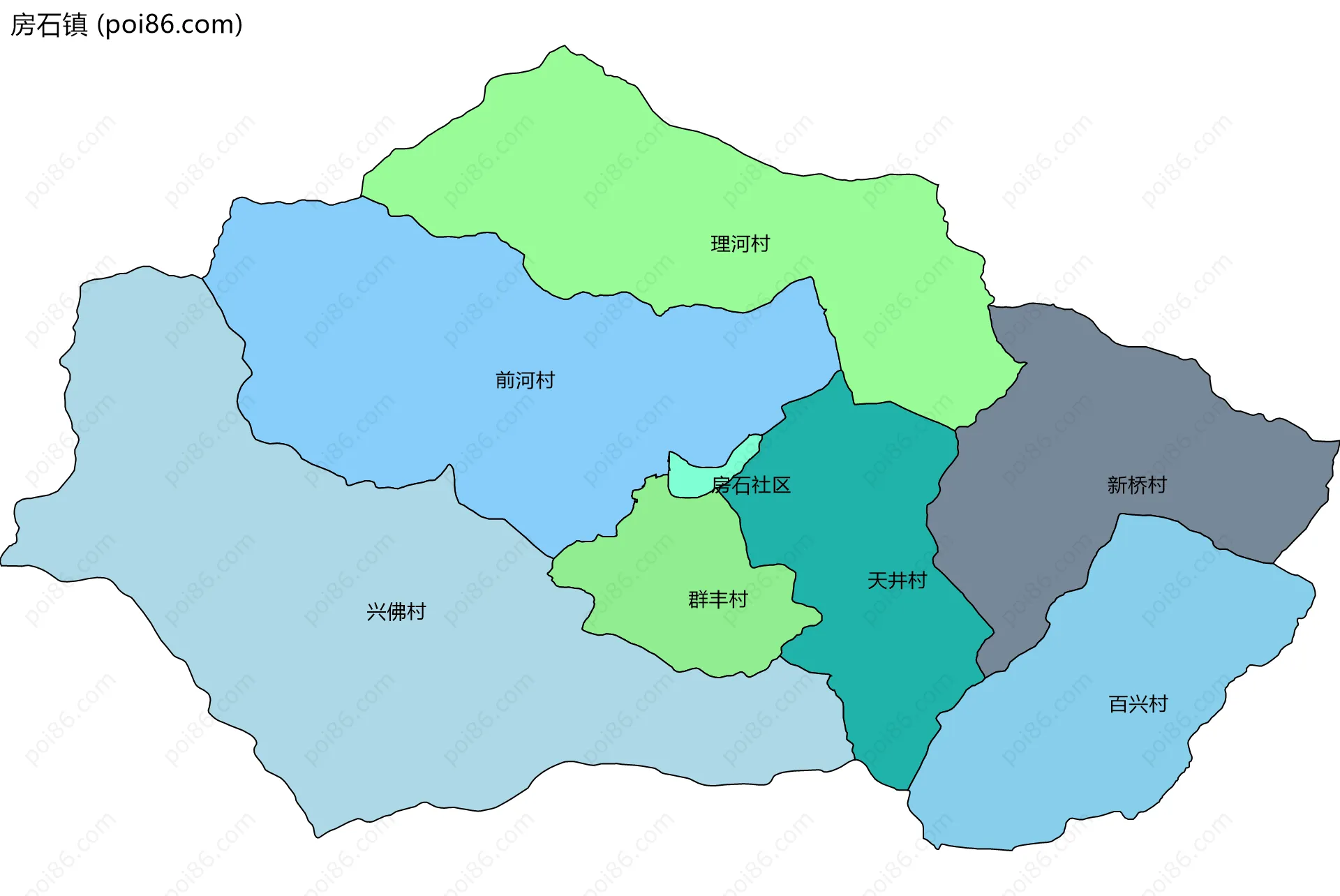 房石镇边界地图(五级行政区划)