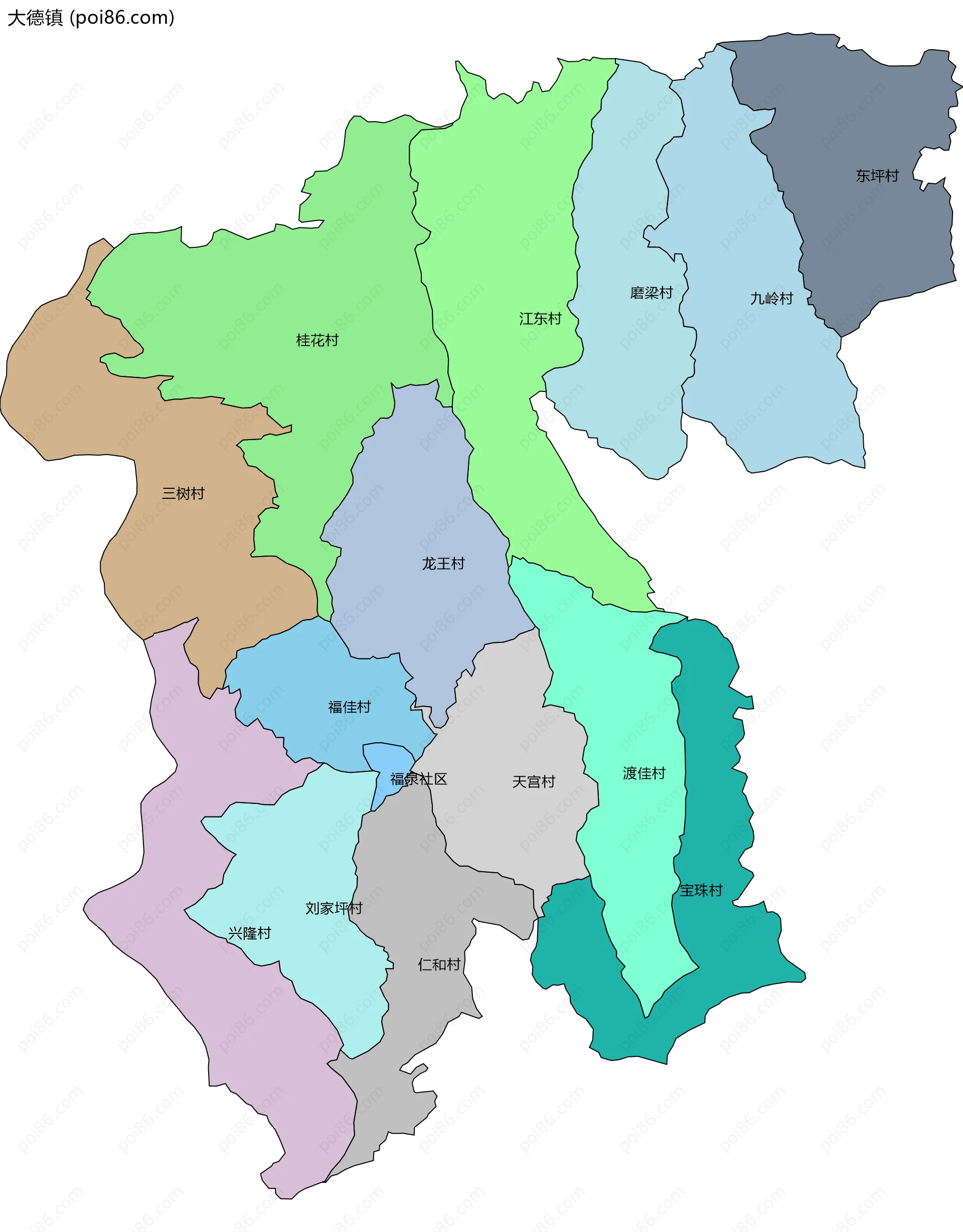 大德镇边界地图(五级行政区划)