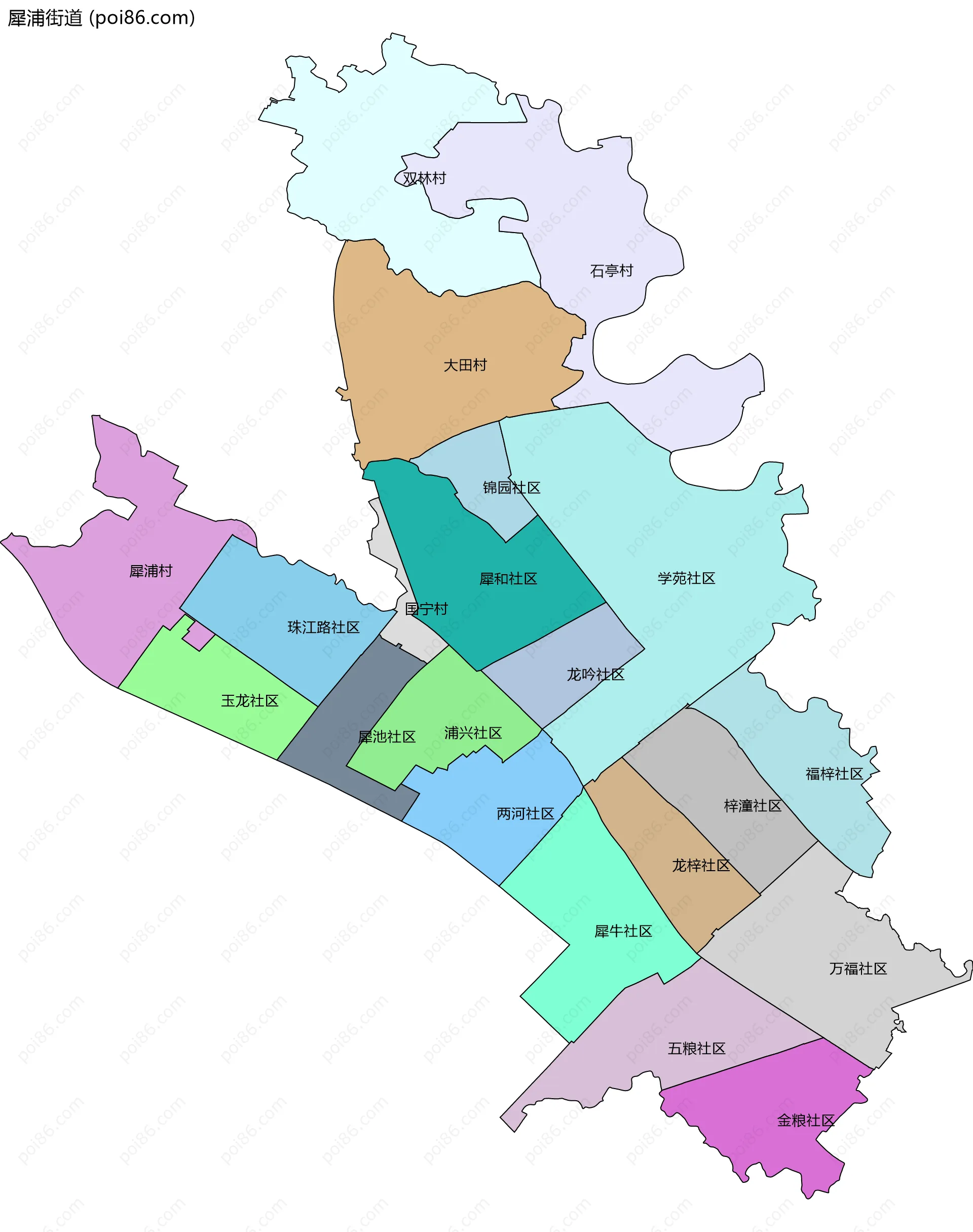 犀浦街道边界地图(五级行政区划)