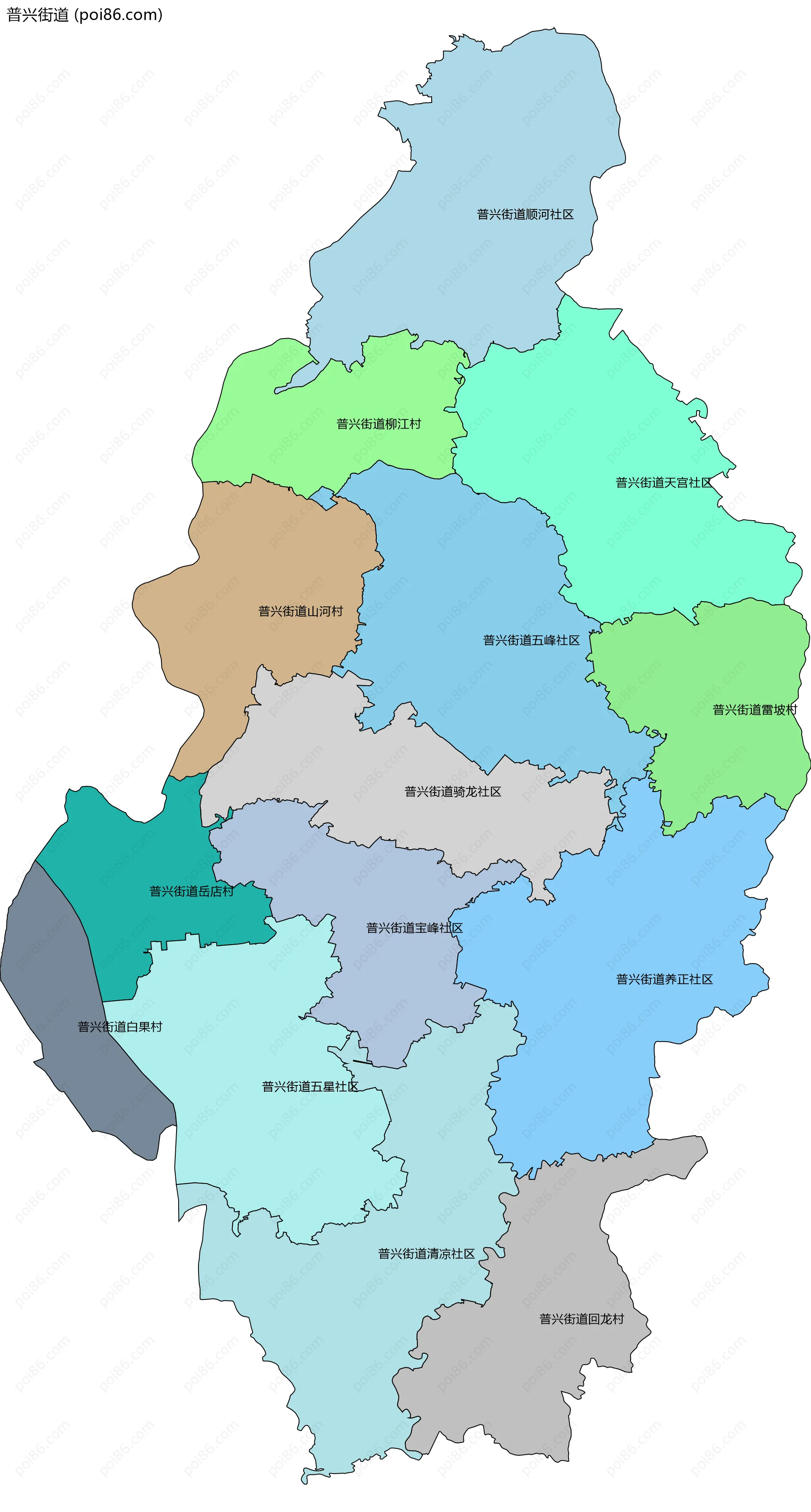 普兴街道边界地图(五级行政区划)