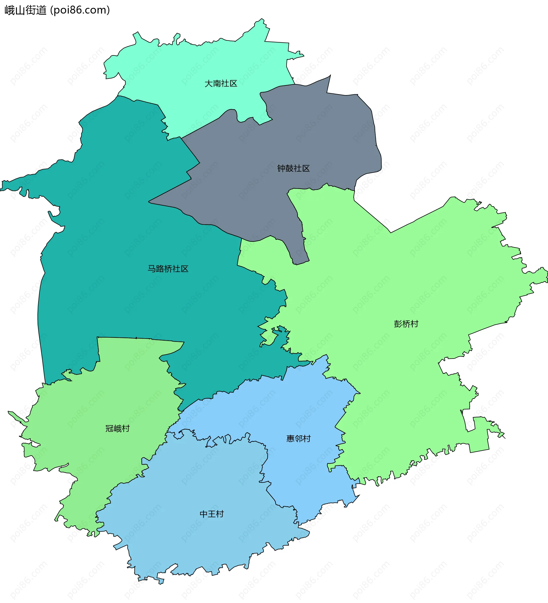 峨山街道边界地图(五级行政区划)