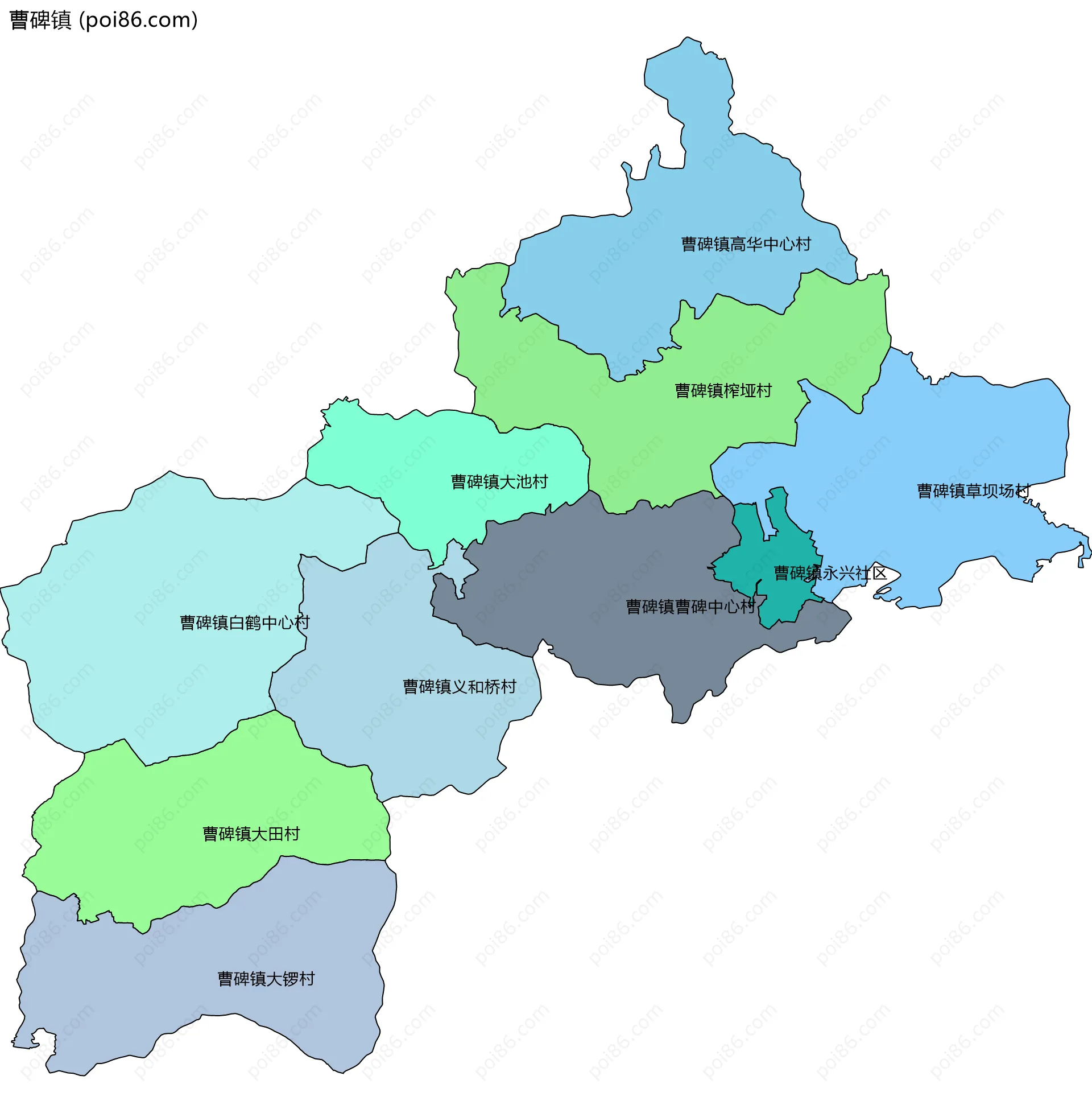 曹碑镇边界地图(五级行政区划)