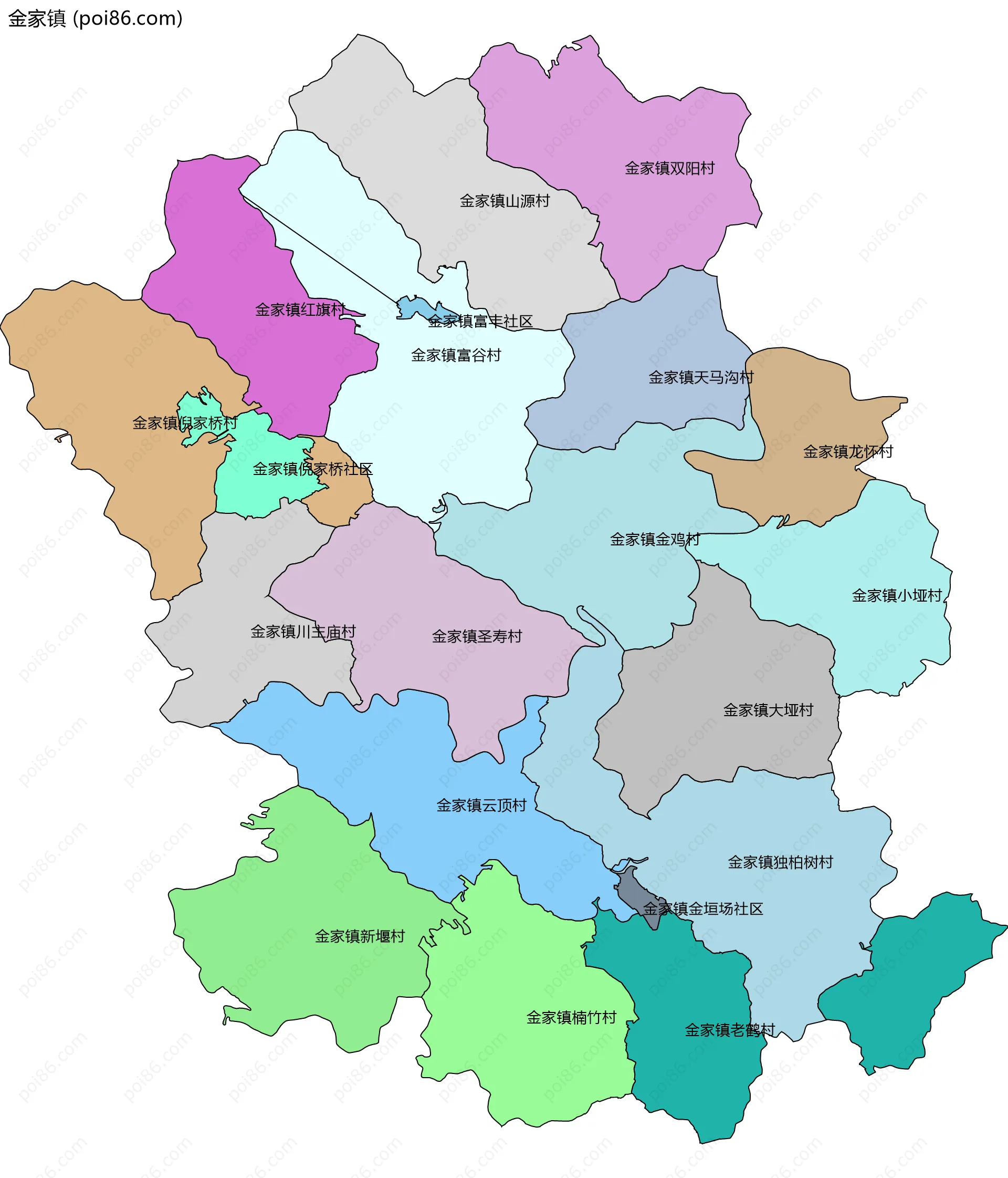 金家镇边界地图(五级行政区划)