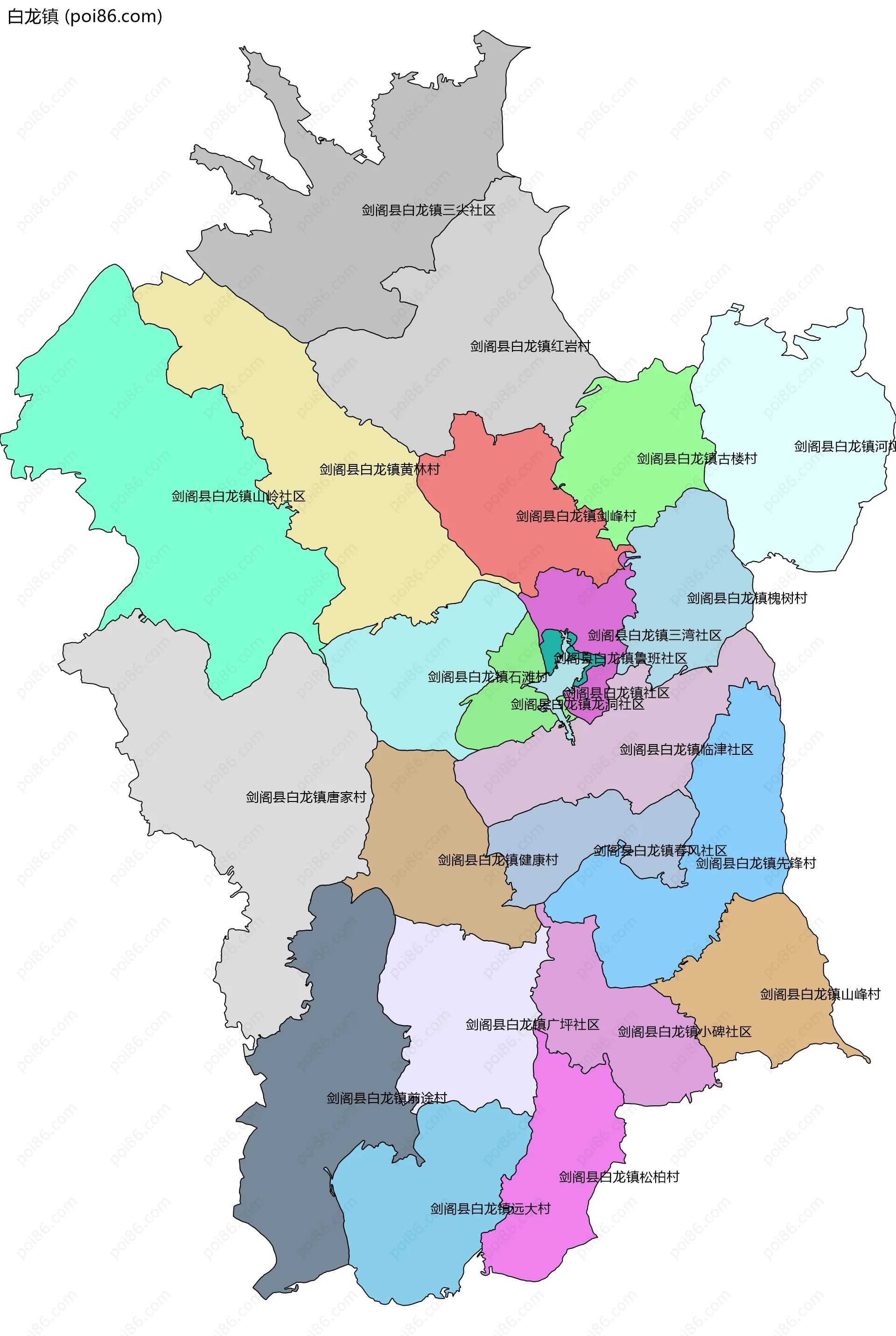 白龙镇边界地图(五级行政区划)