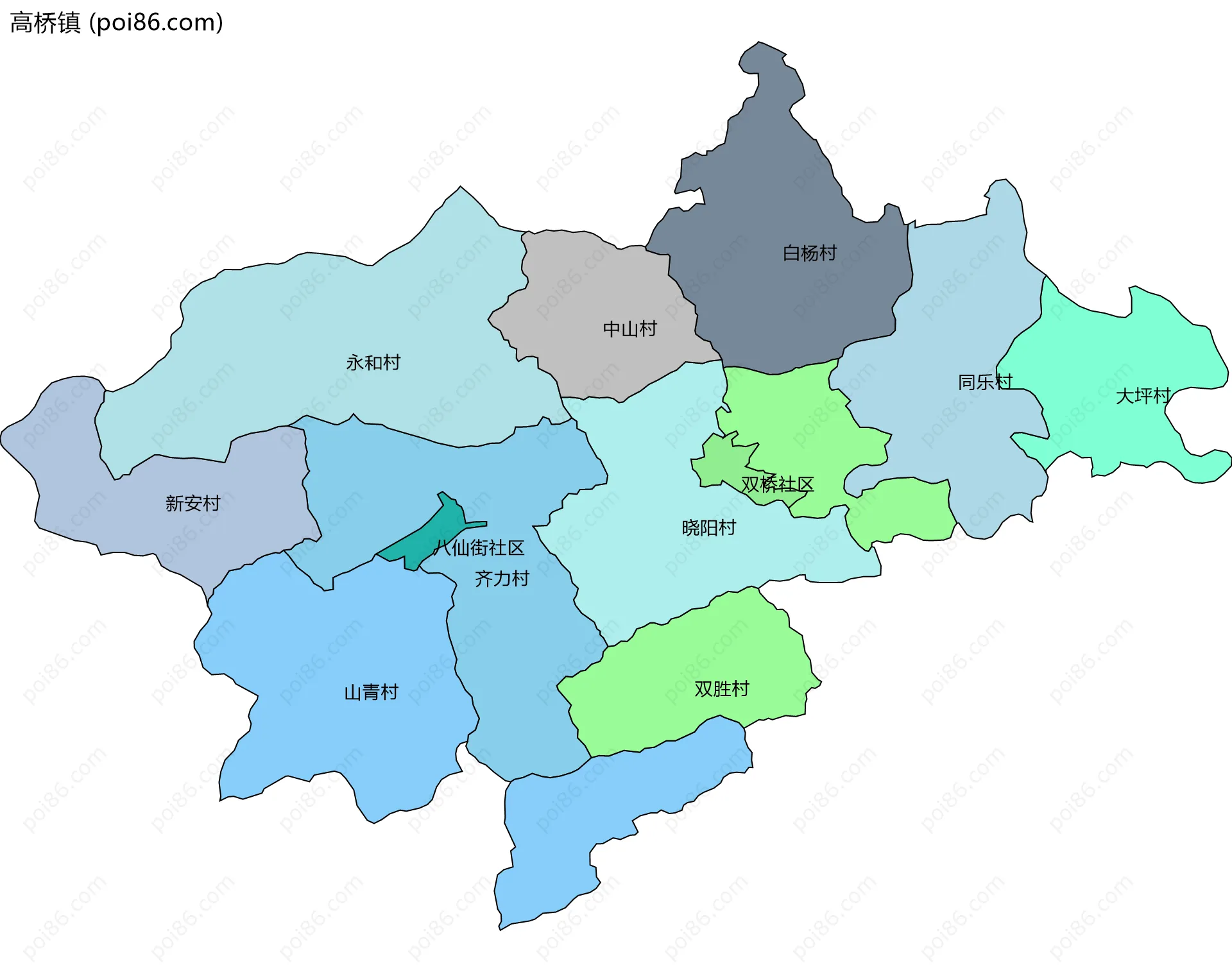 高桥镇边界地图(五级行政区划)