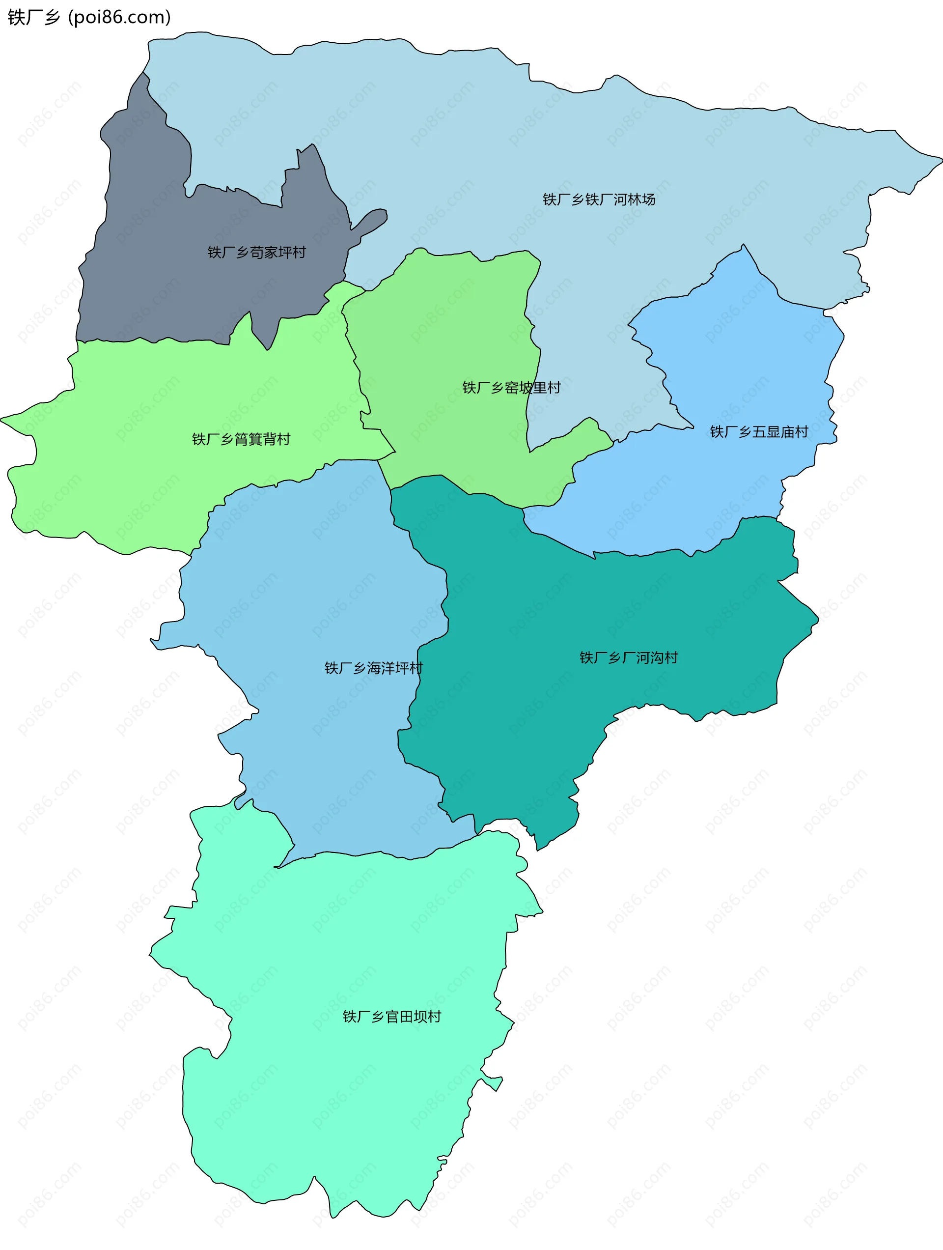 铁厂乡边界地图(五级行政区划)