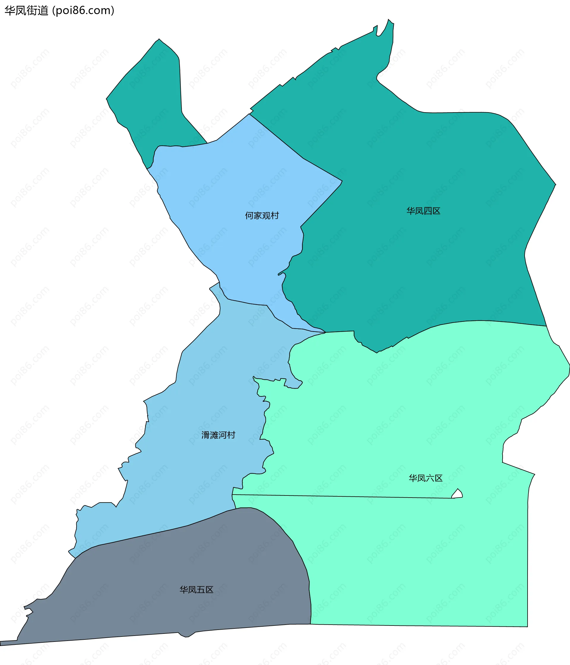 华凤街道边界地图(五级行政区划)