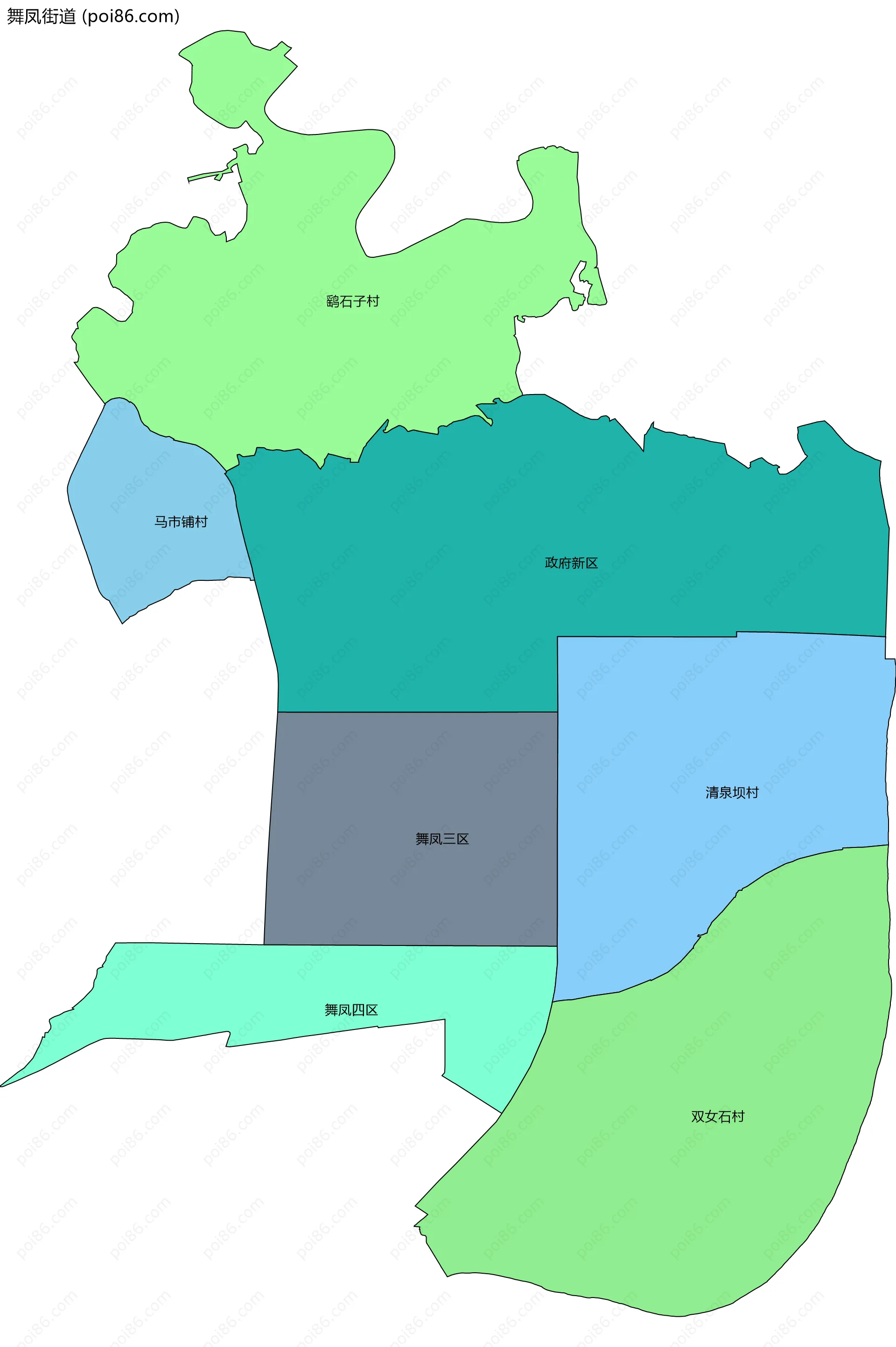 舞凤街道边界地图(五级行政区划)