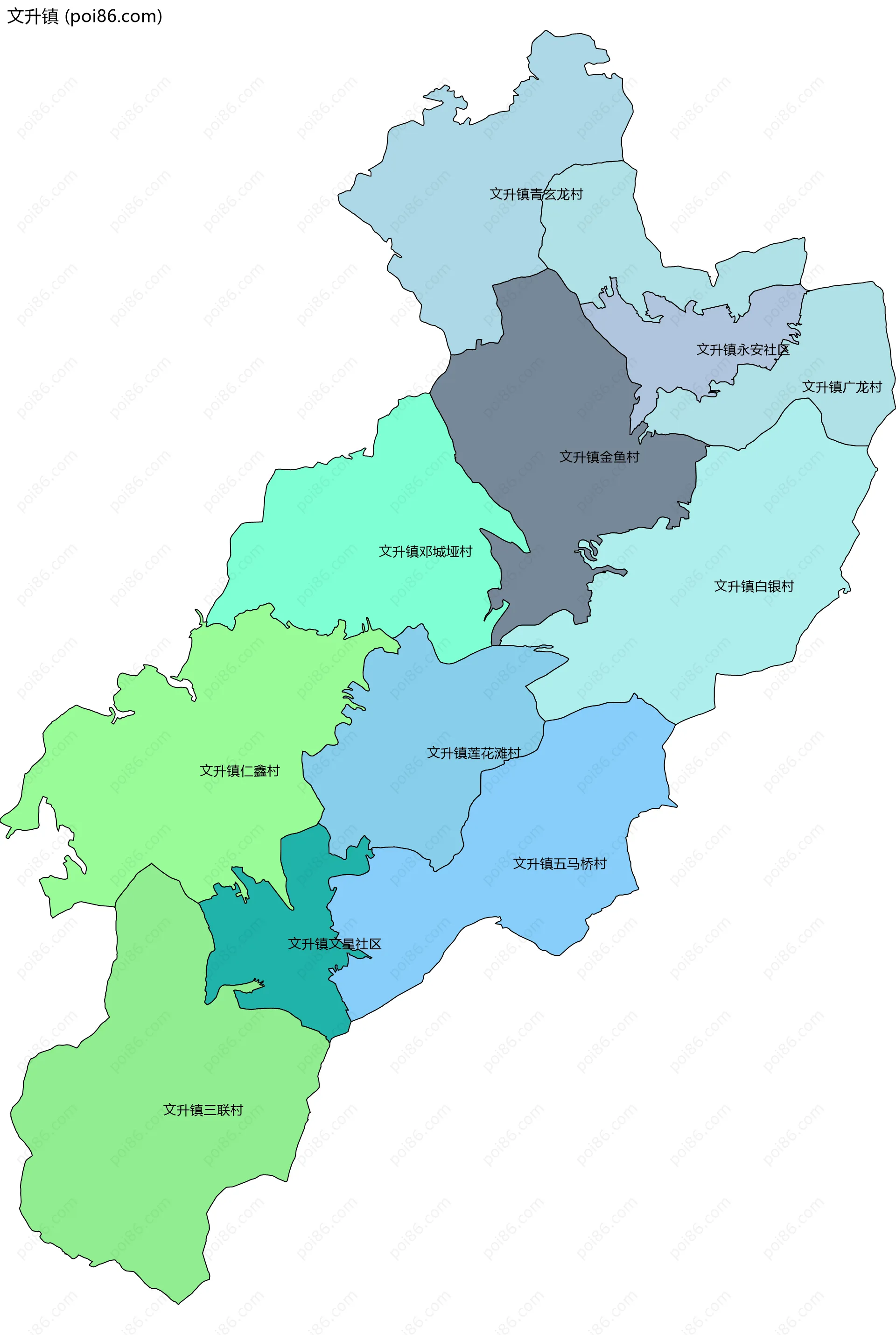 文升镇边界地图(五级行政区划)