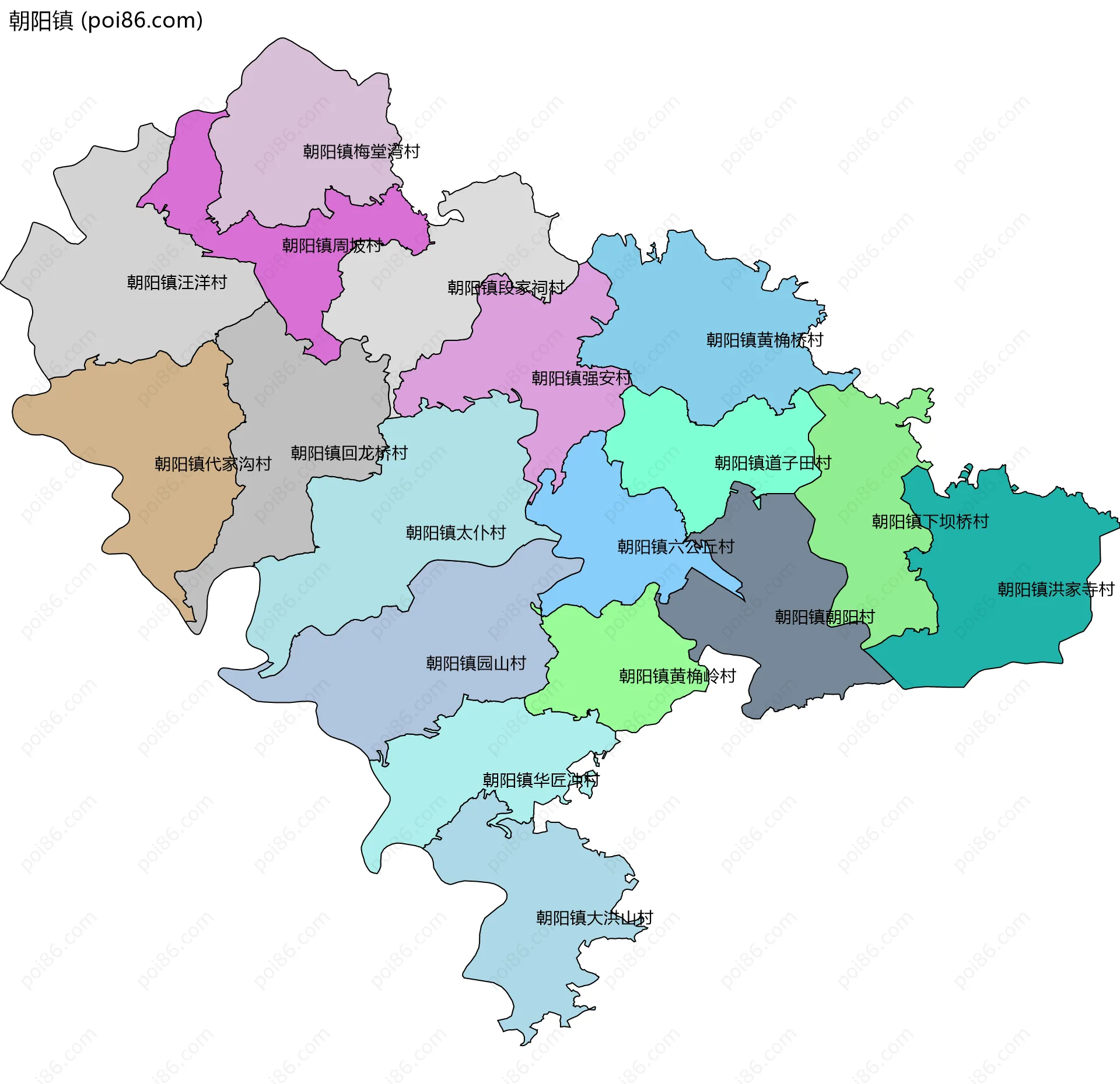 朝阳镇边界地图(五级行政区划)