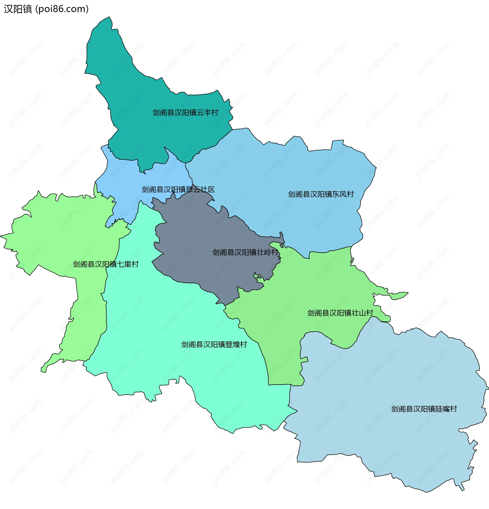 汉阳镇边界地图(五级行政区划)