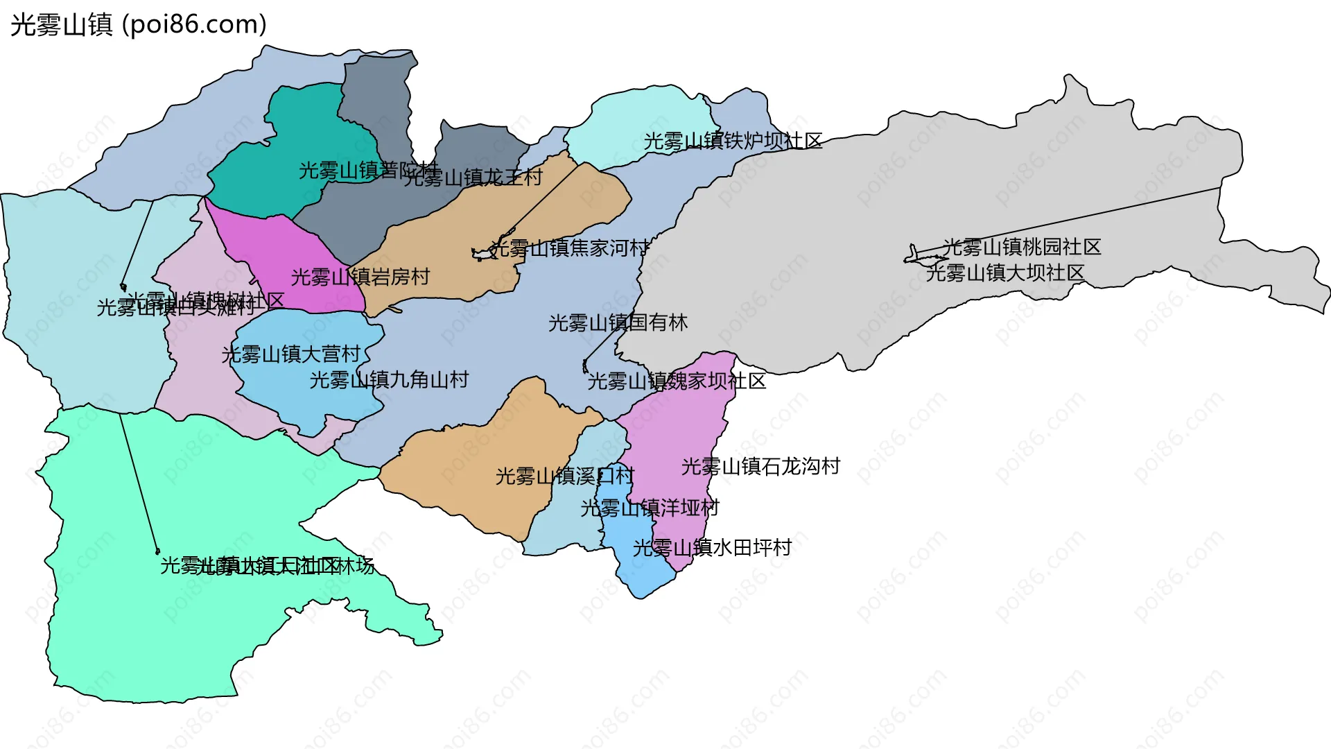 光雾山镇边界地图(五级行政区划)