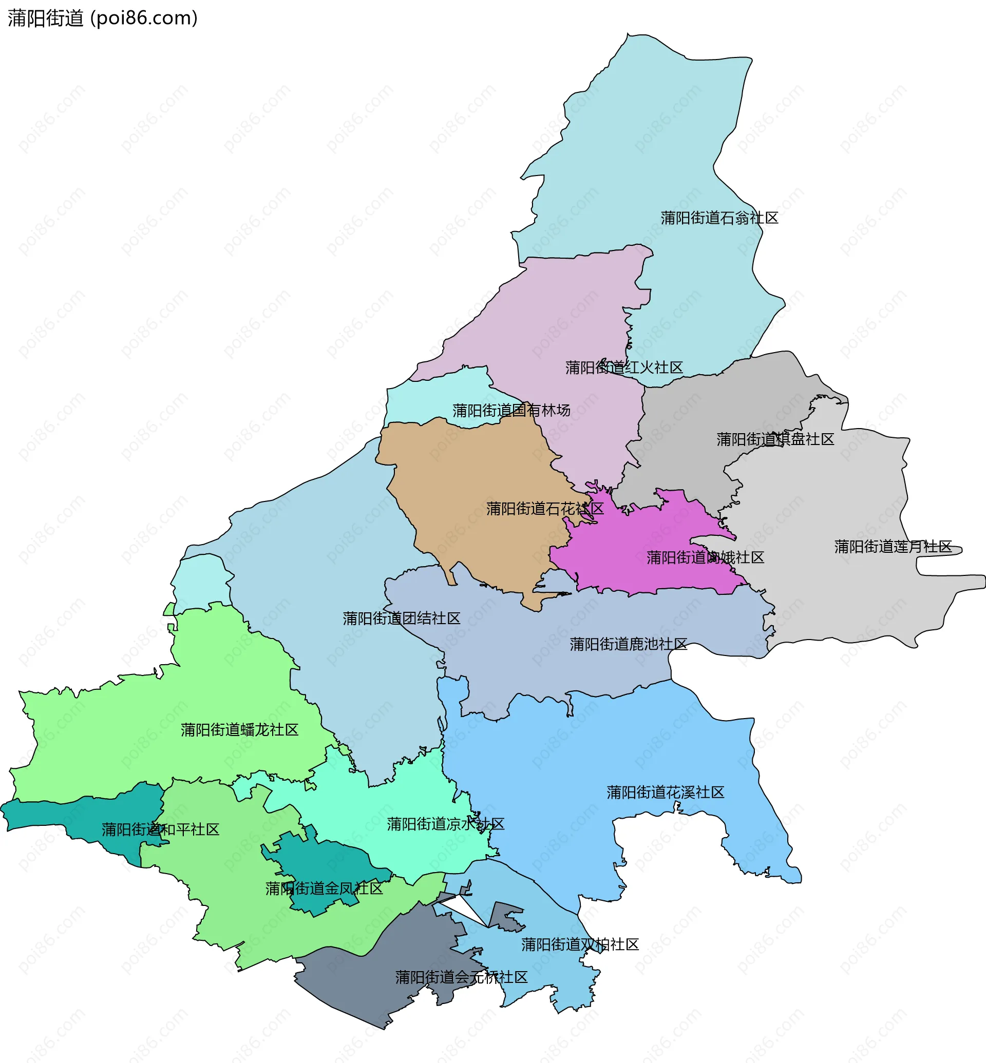 蒲阳街道边界地图(五级行政区划)