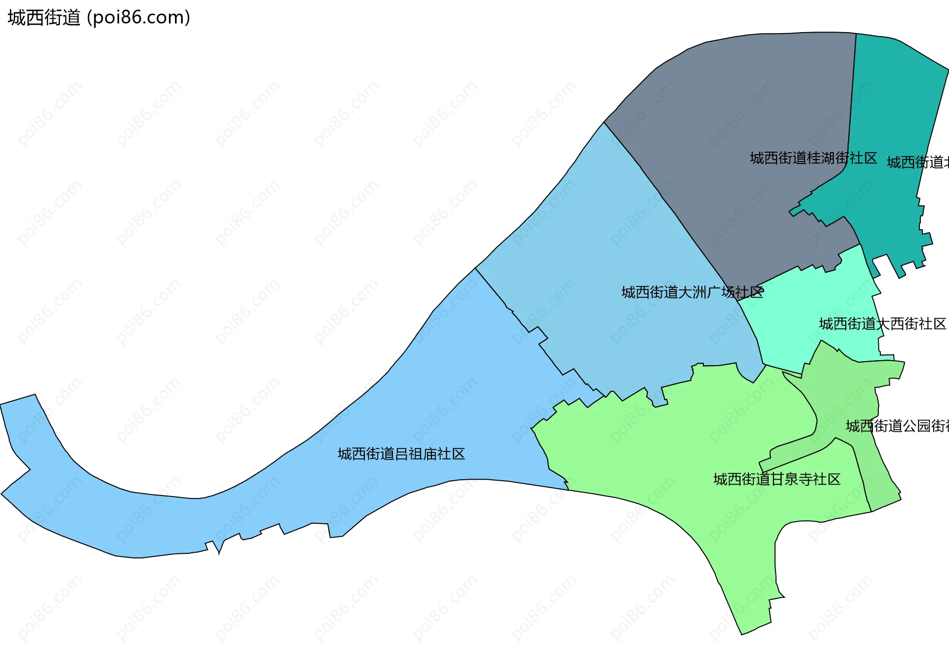 城西街道边界地图(五级行政区划)