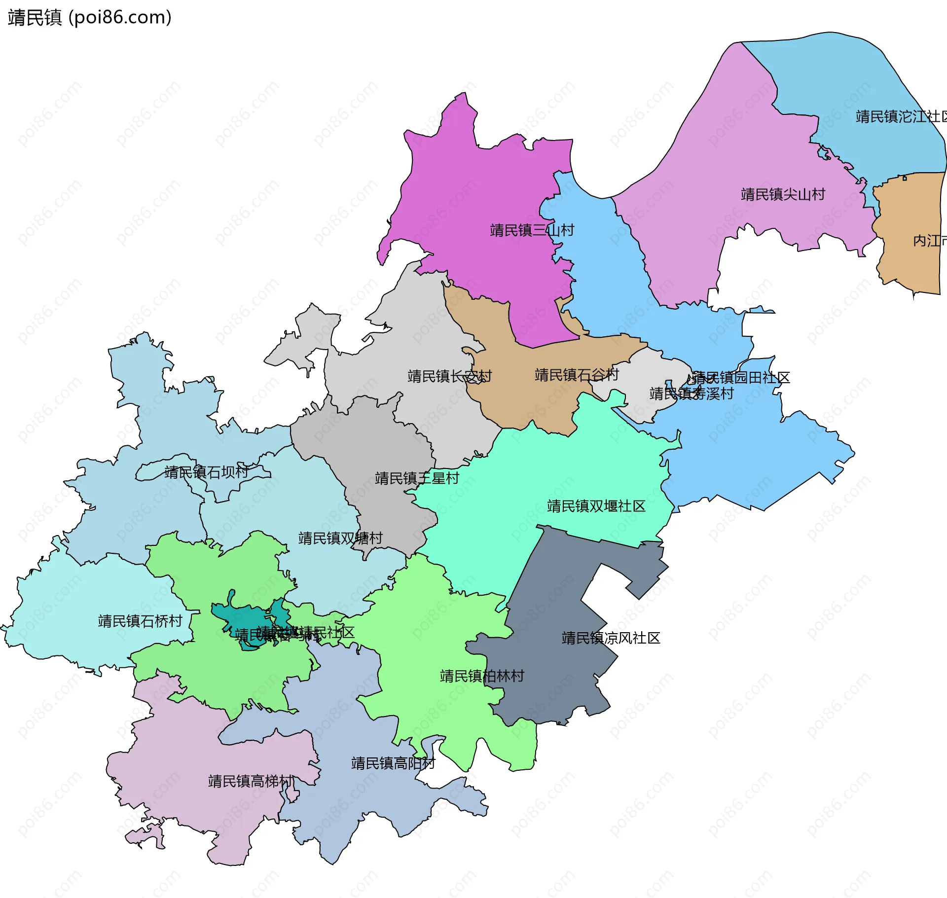 靖民镇边界地图(五级行政区划)