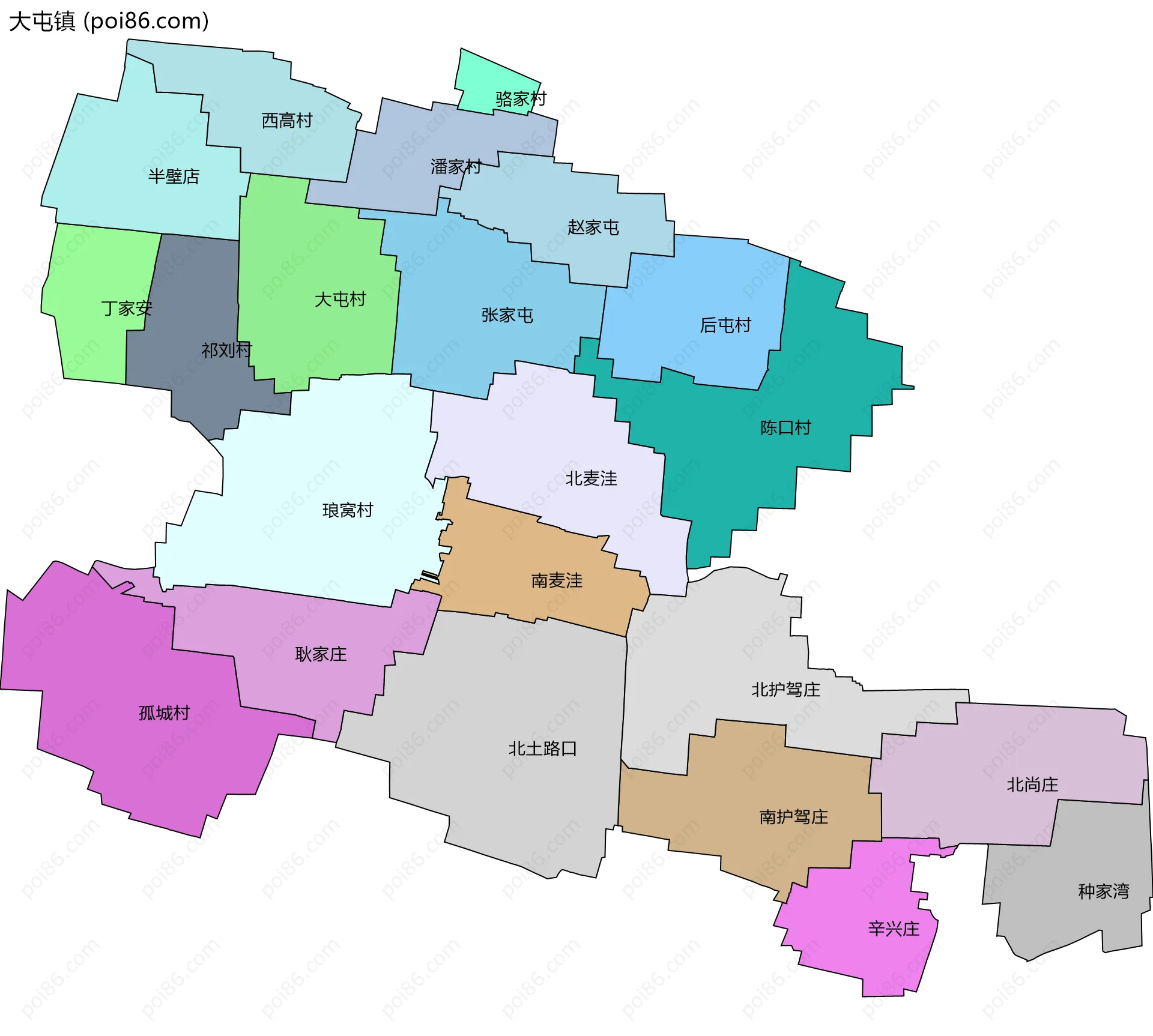 大屯镇边界地图(五级行政区划)