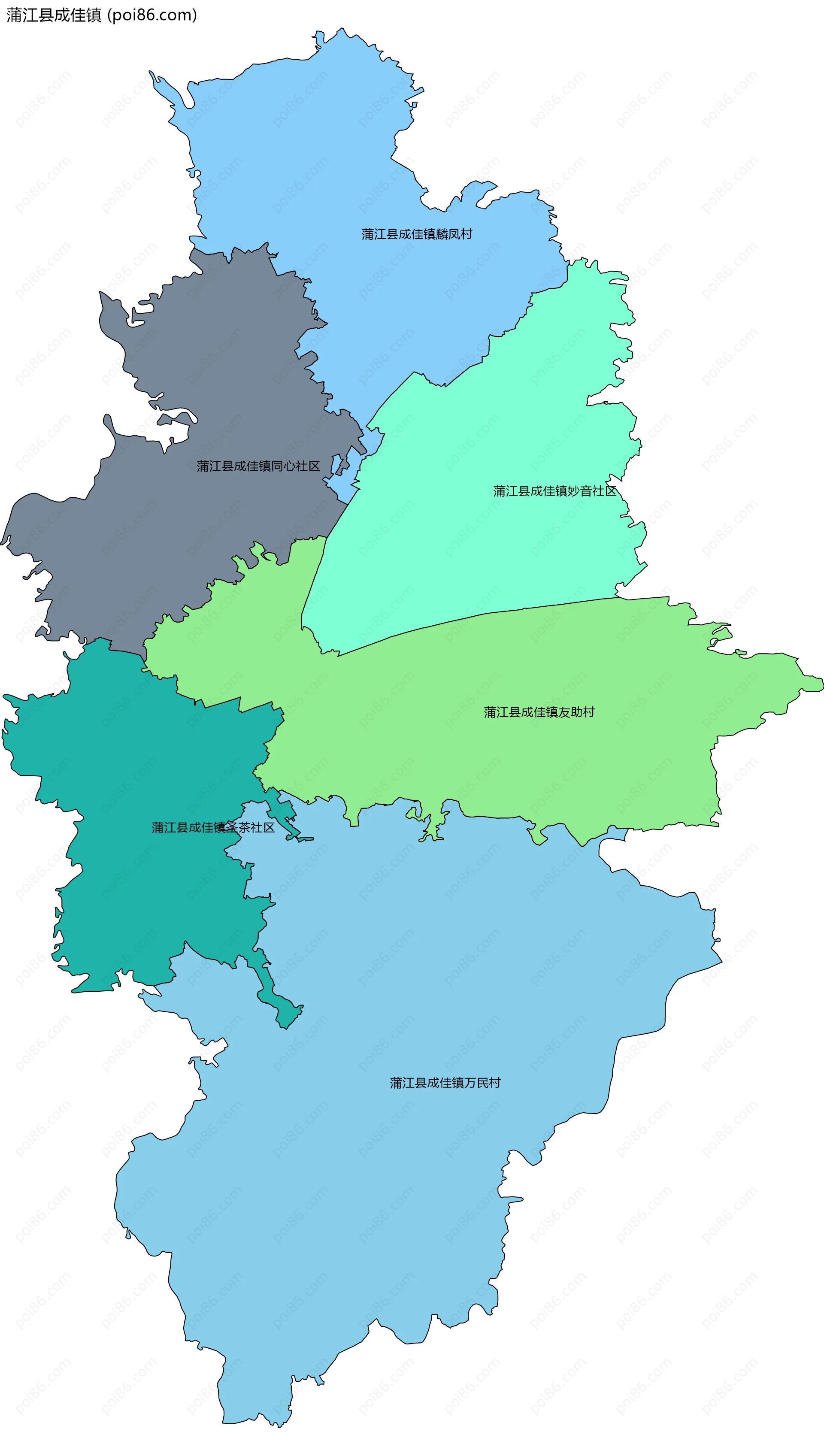 蒲江县成佳镇边界地图(五级行政区划)