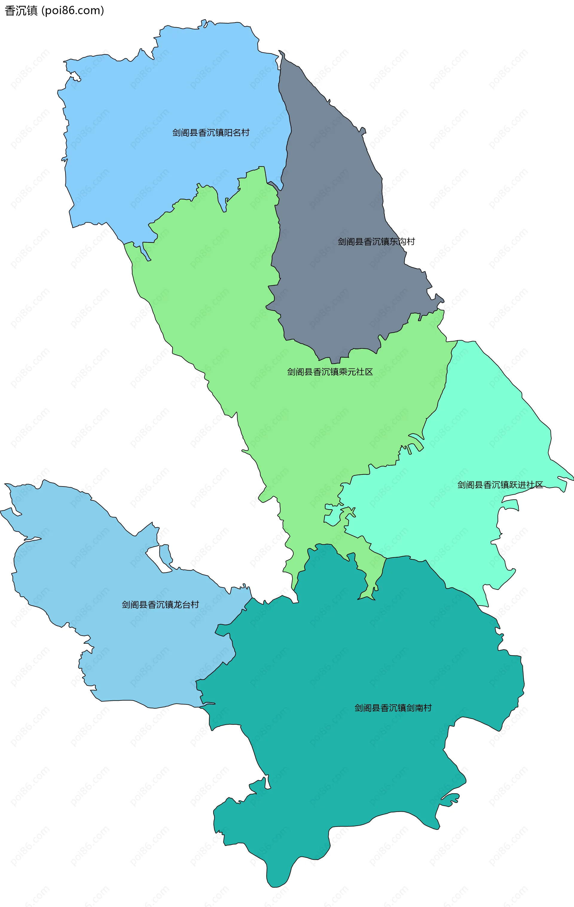 香沉镇边界地图(五级行政区划)