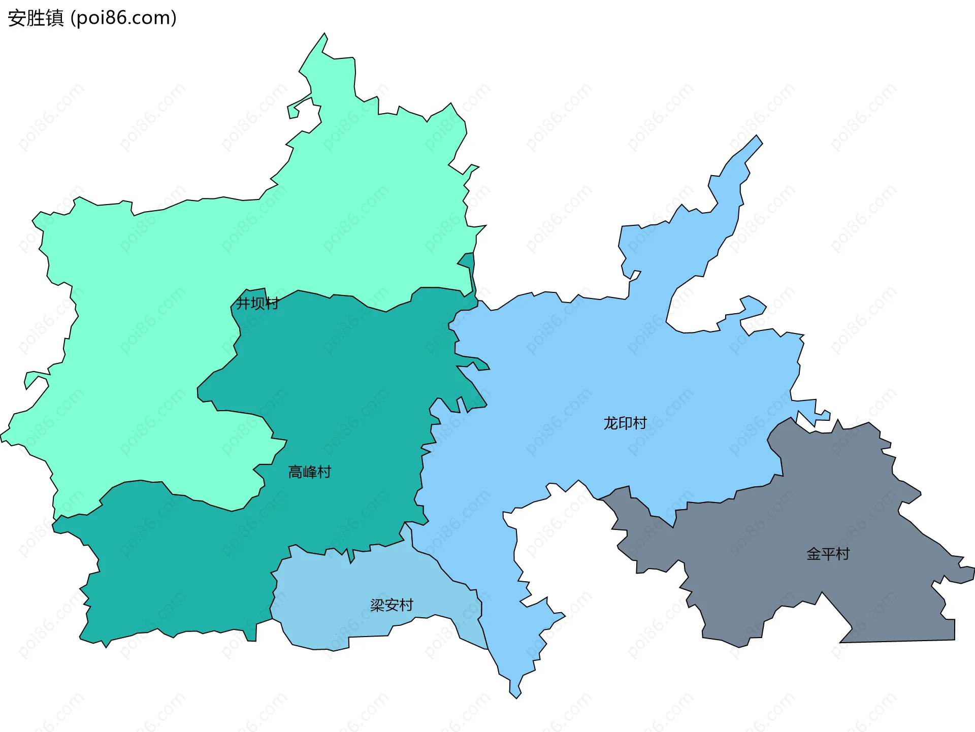 安胜镇边界地图(五级行政区划)