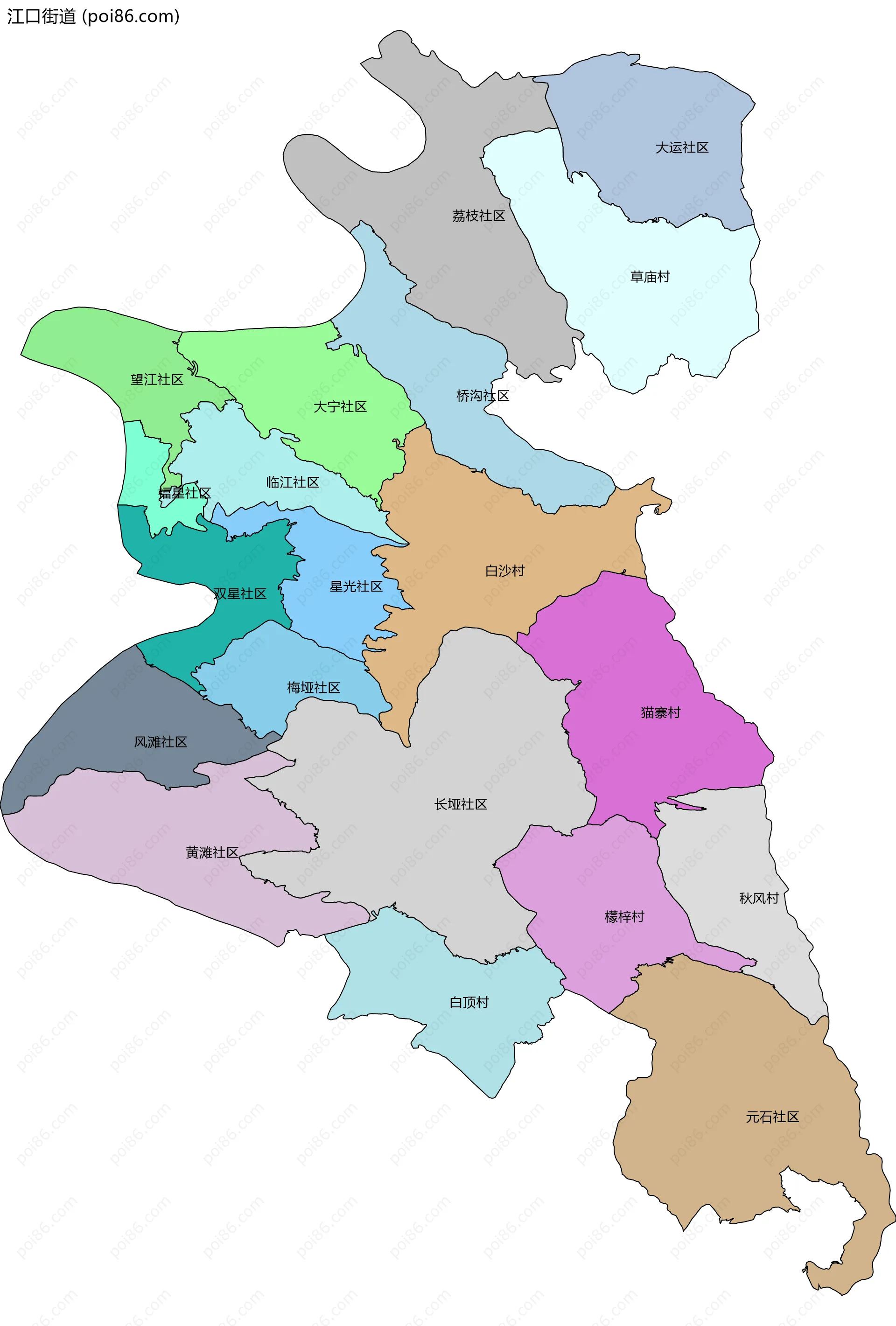 江口街道边界地图(五级行政区划)