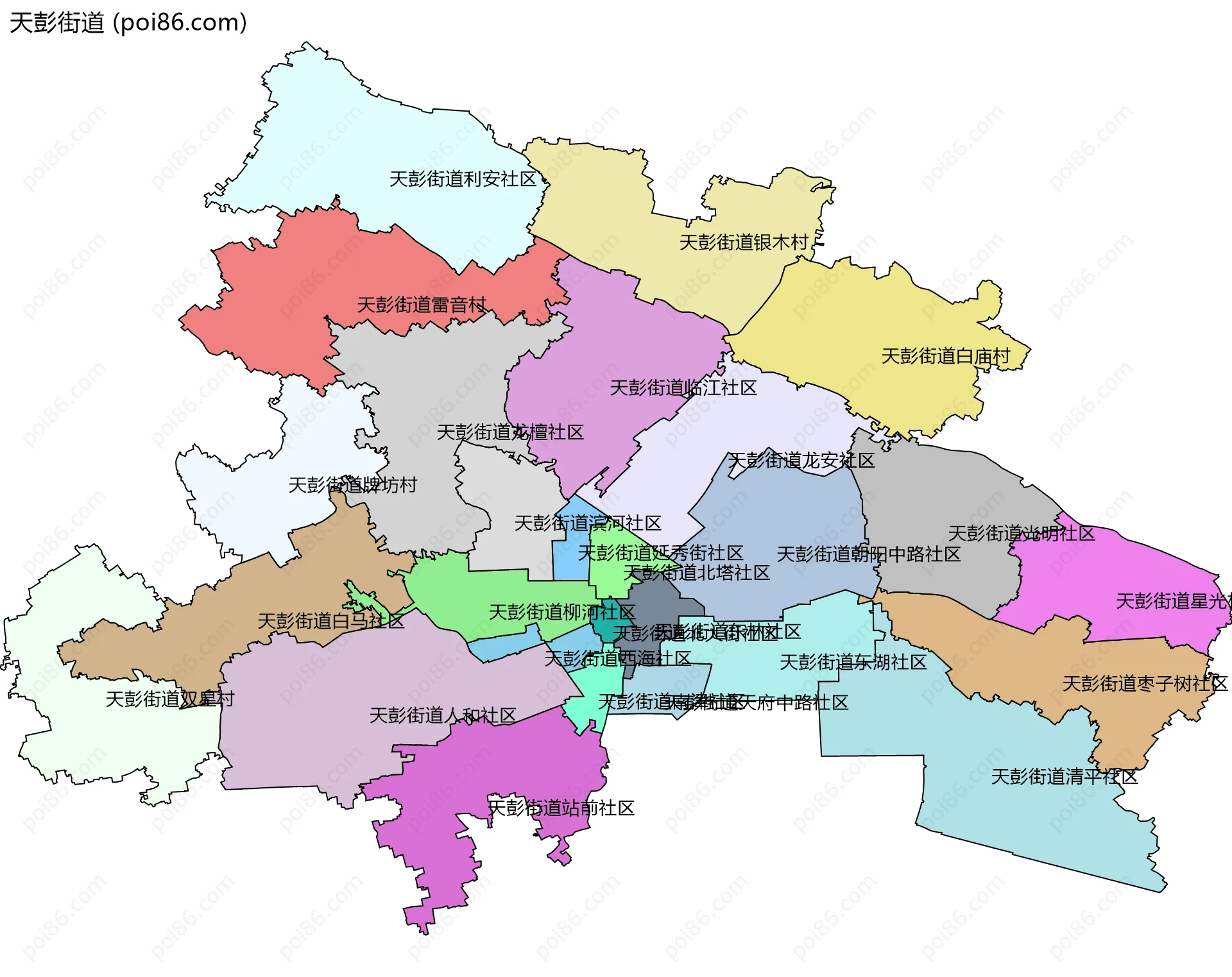 天彭街道边界地图(五级行政区划)