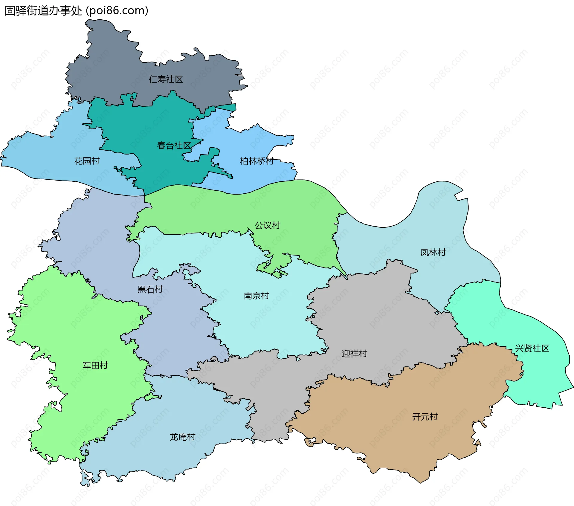 固驿街道办事处边界地图(五级行政区划)