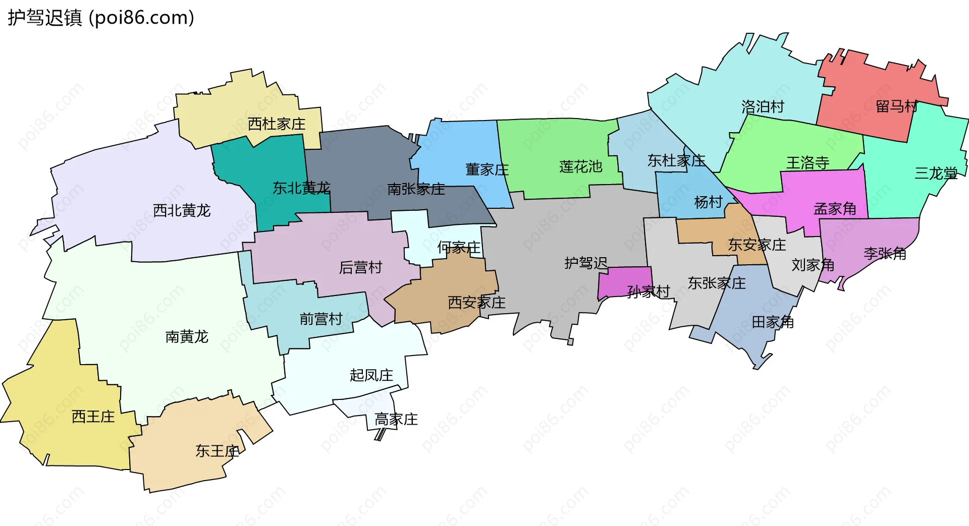护驾迟镇边界地图(五级行政区划)