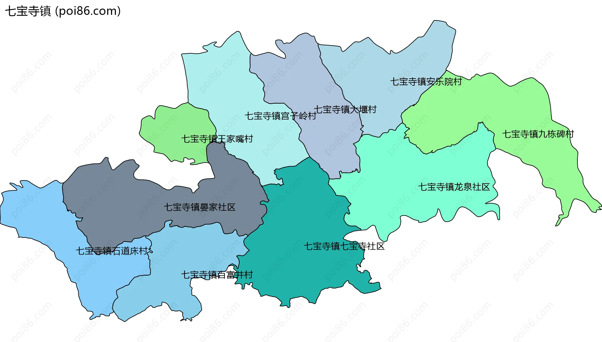 七宝寺镇边界地图(五级行政区划)