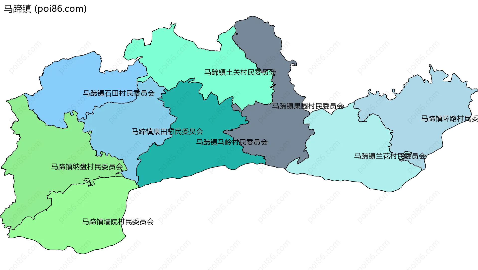 马蹄镇边界地图(五级行政区划)