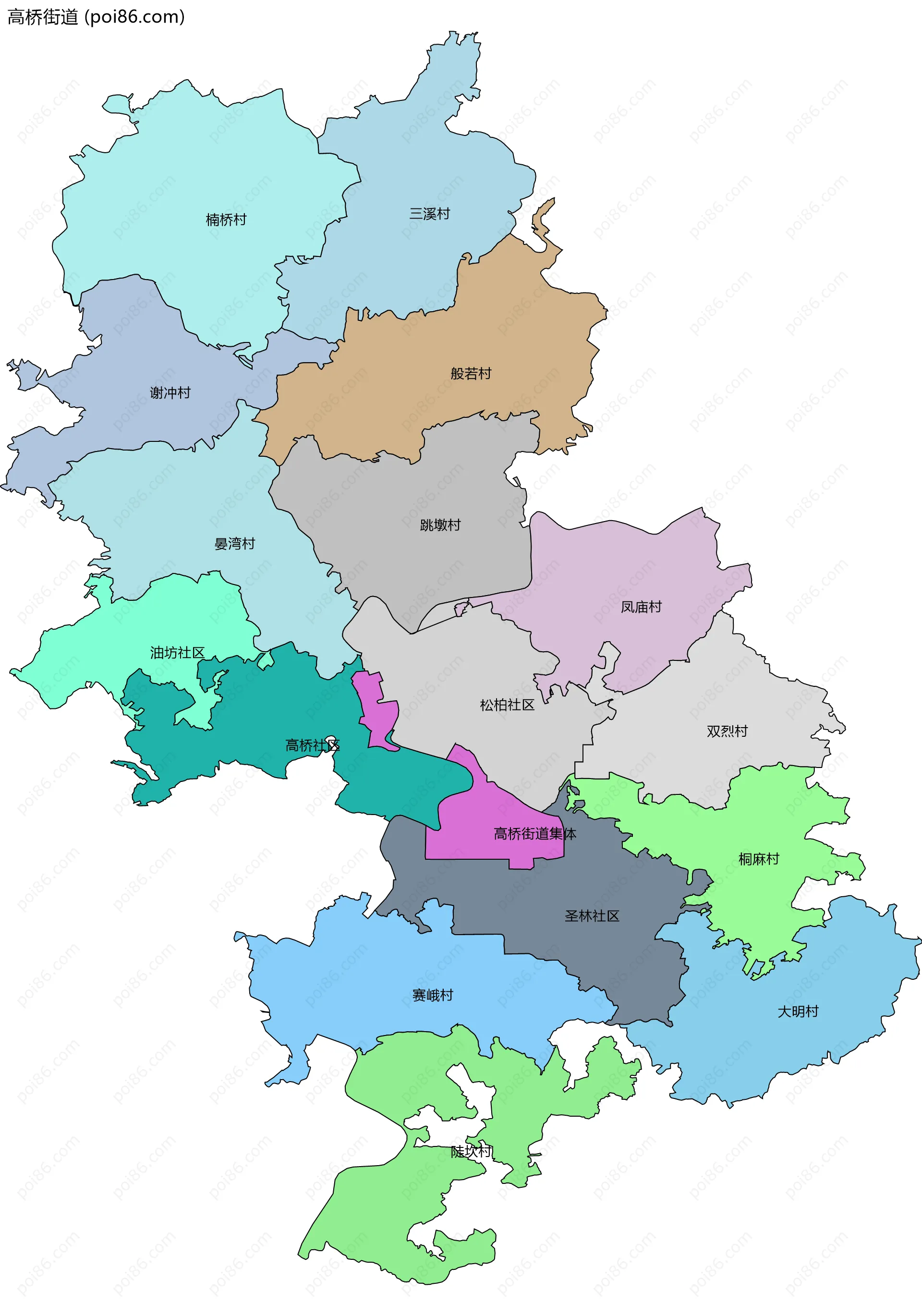 高桥街道边界地图(五级行政区划)