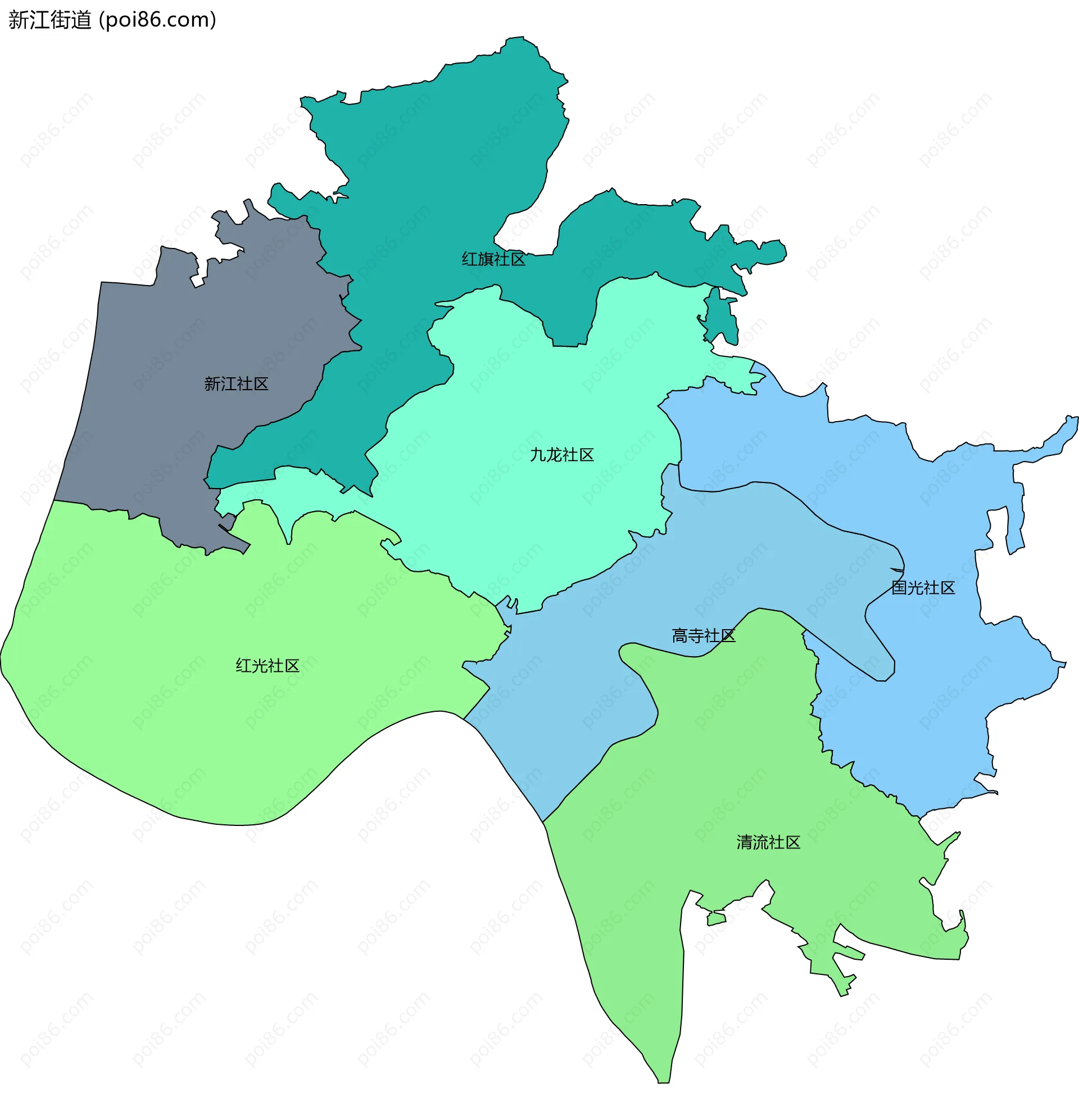 新江街道边界地图(五级行政区划)