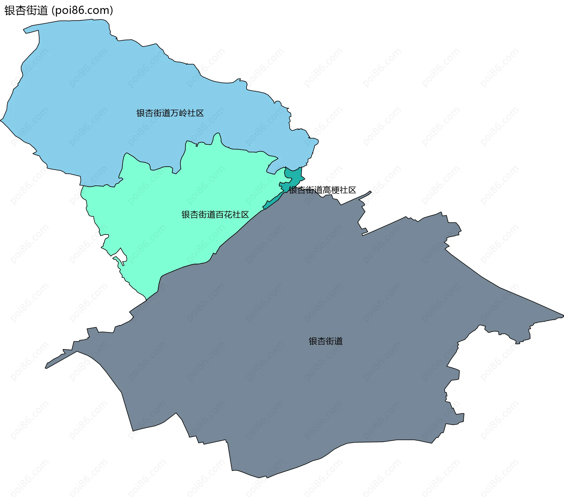 银杏街道边界地图(五级行政区划)