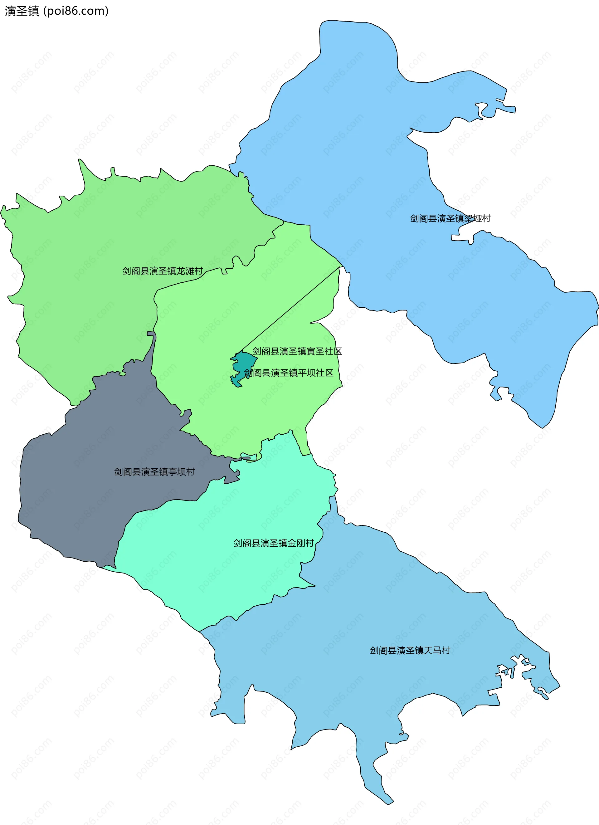 演圣镇边界地图(五级行政区划)