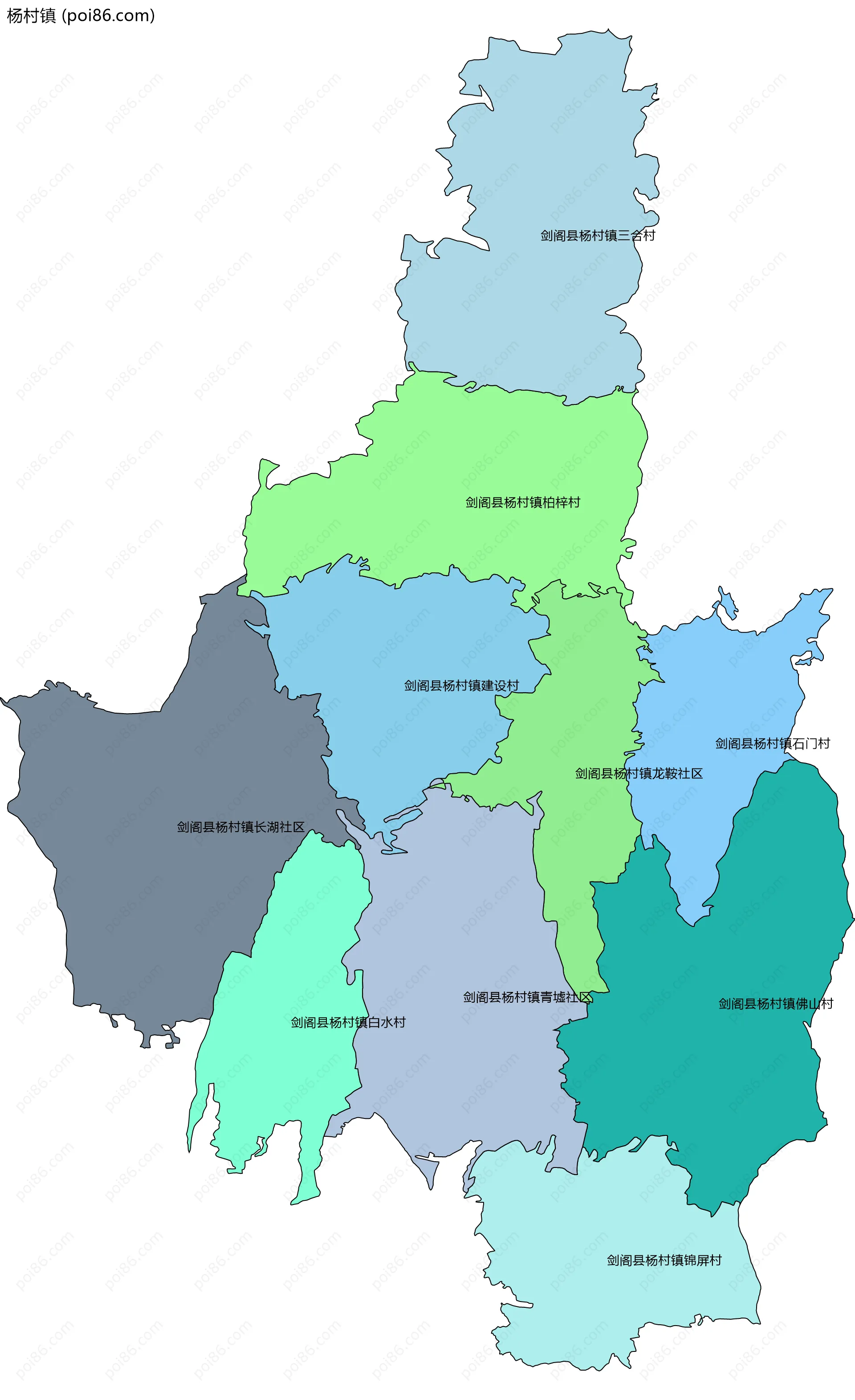 杨村镇边界地图(五级行政区划)