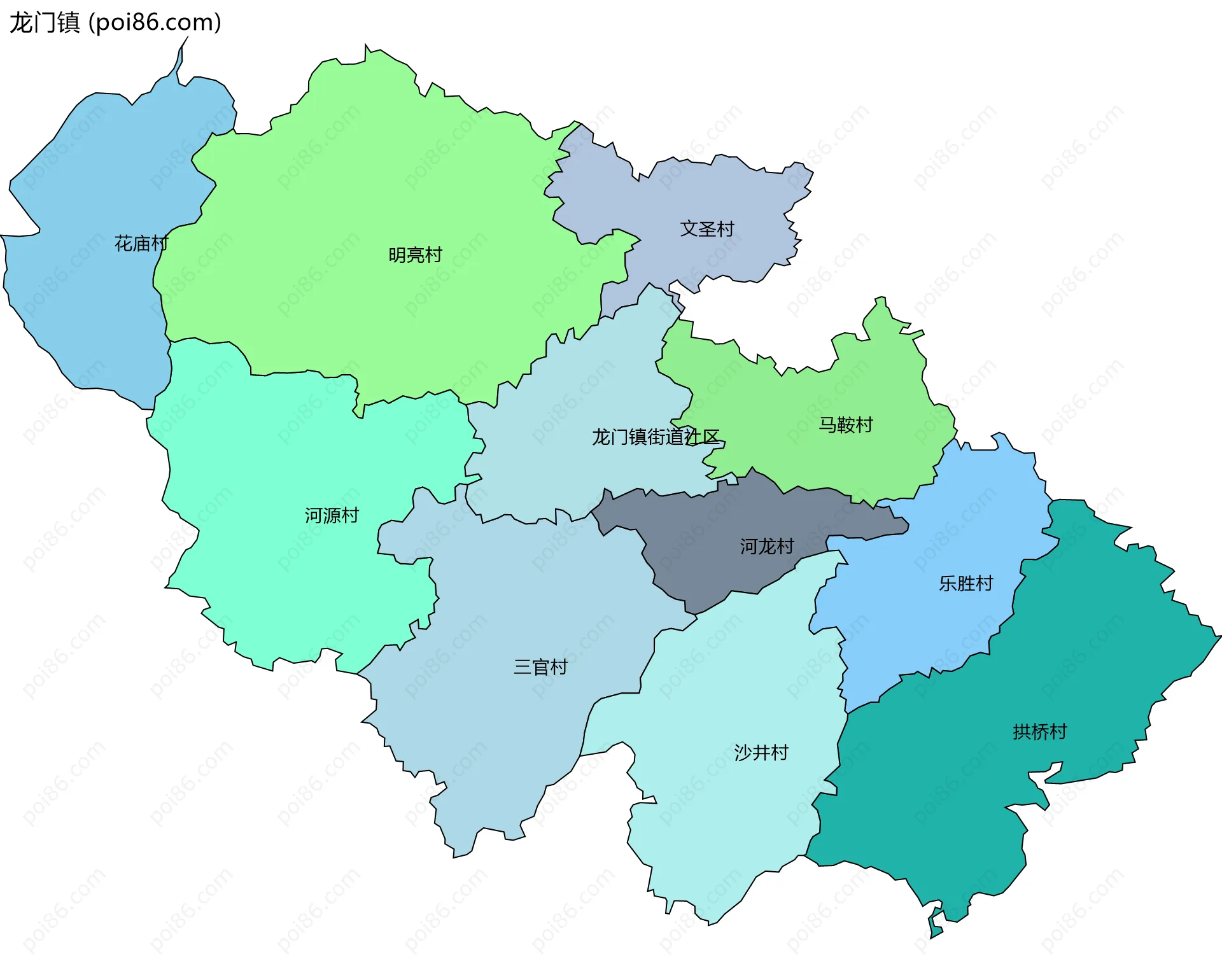 龙门镇边界地图(五级行政区划)