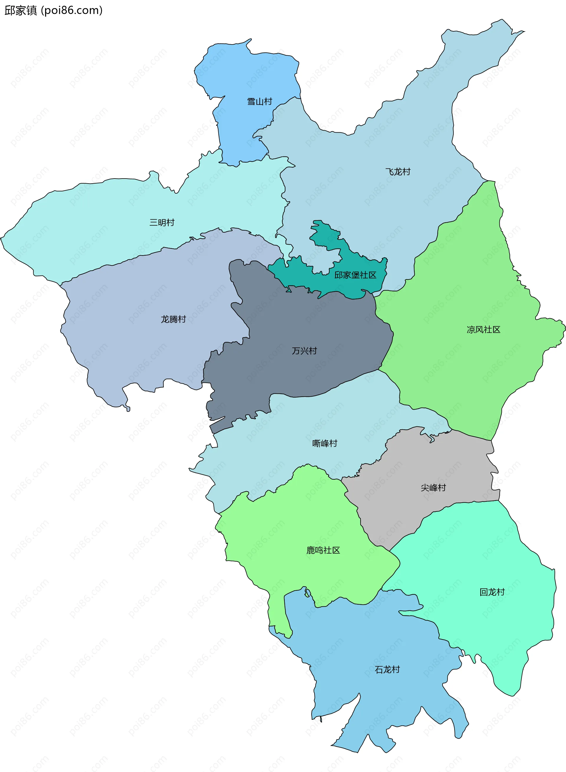 邱家镇边界地图(五级行政区划)