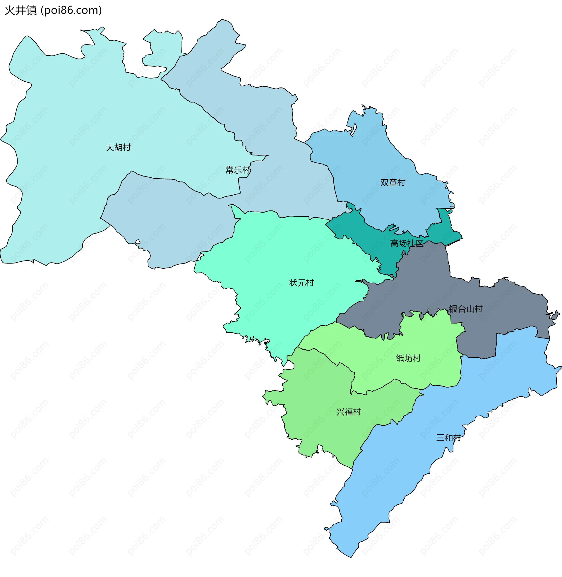 火井镇边界地图(五级行政区划)
